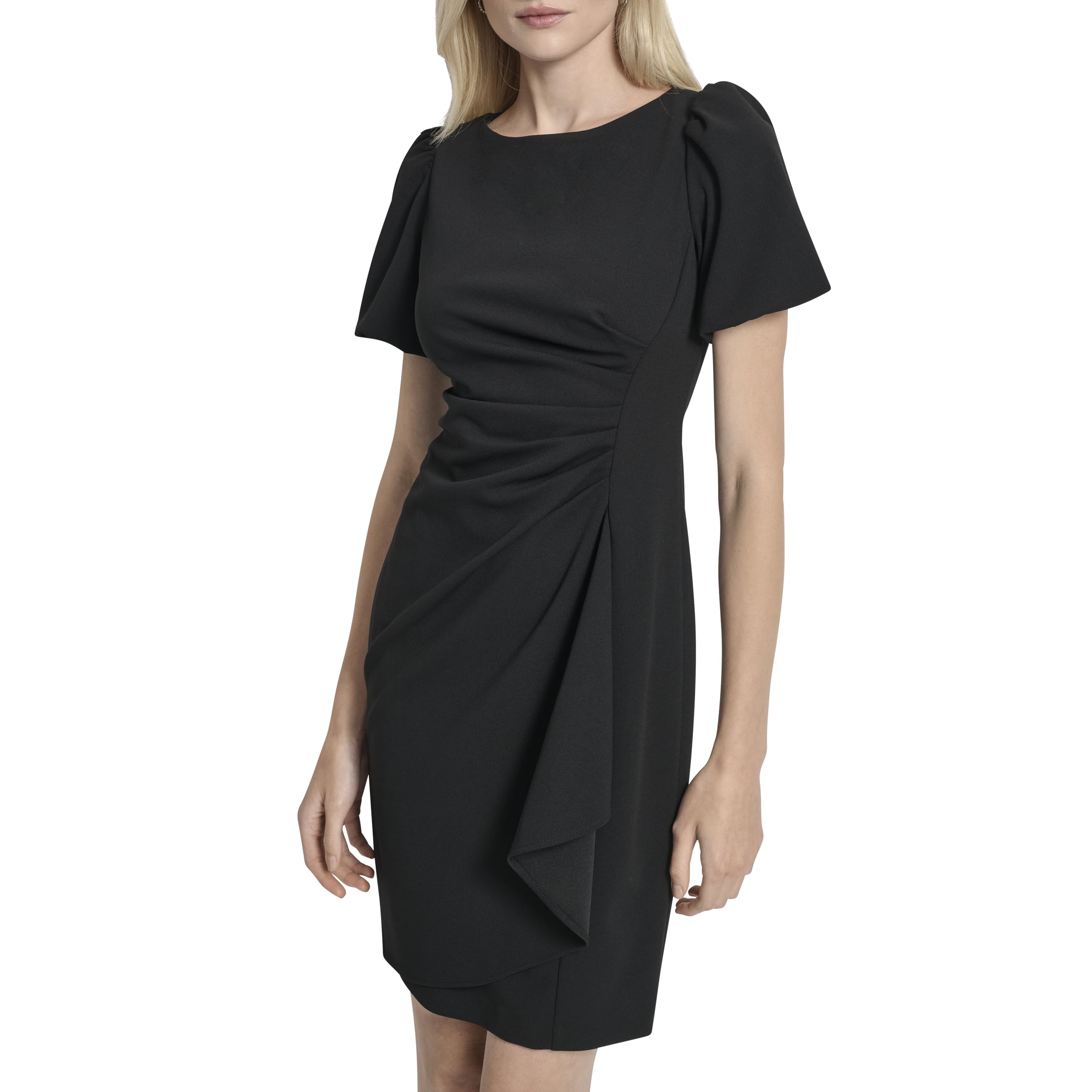 DKNY Women's Short Sleeve Boat Neck Side Ruched Dress
