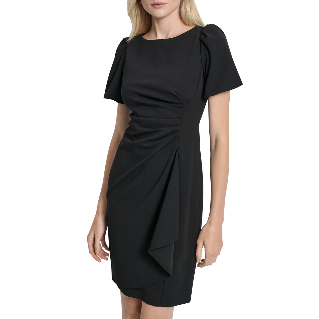 DKNY Women's Short Sleeve Boat Neck Side Ruched Dress