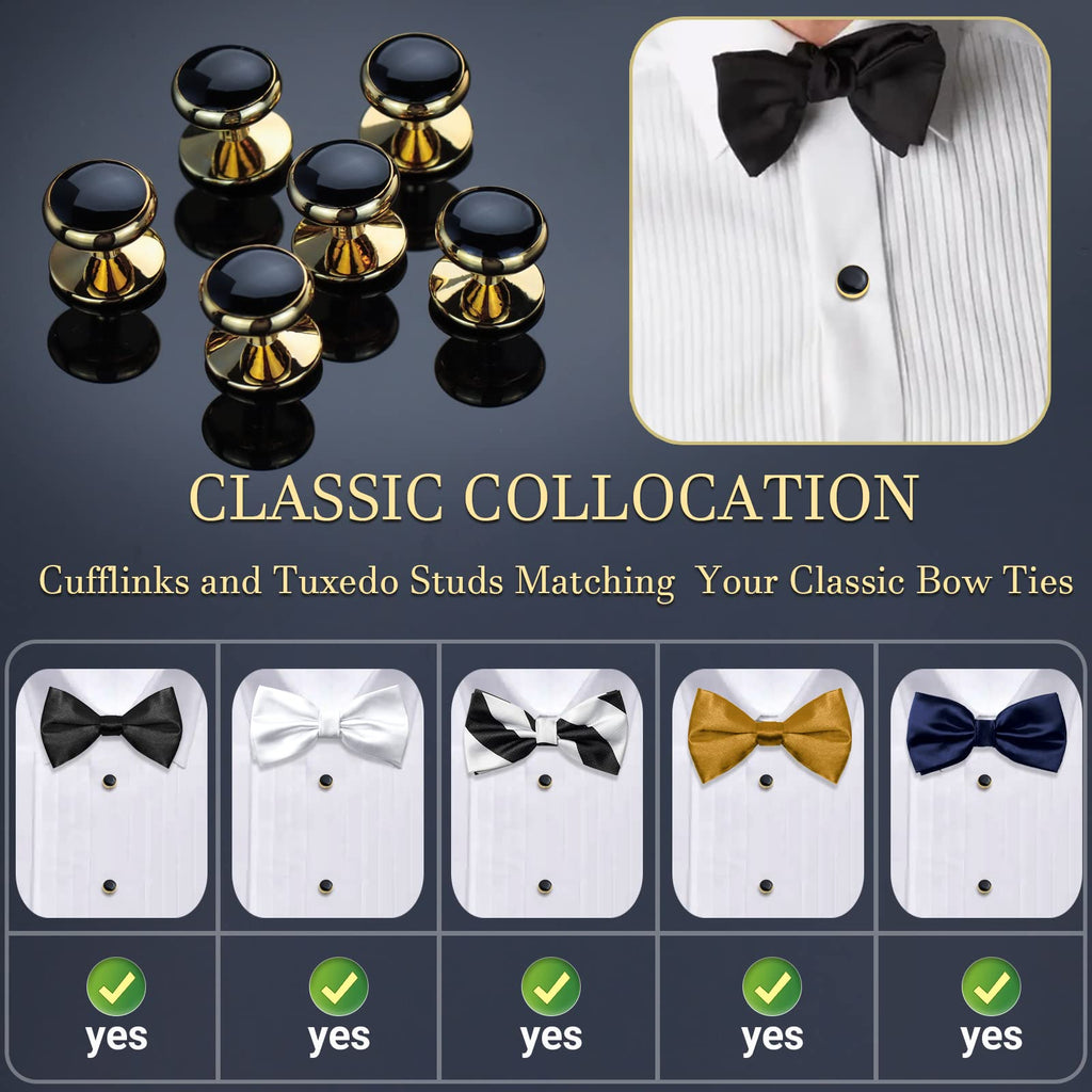 Men’s Cufflinks and Tuxedo Studs Set with Gift Box; Men’s Jewelry or Accessories Suitable for Black Suit White Shirts Vest and Red Bow tie on Wedding or Anniversary and Birthday