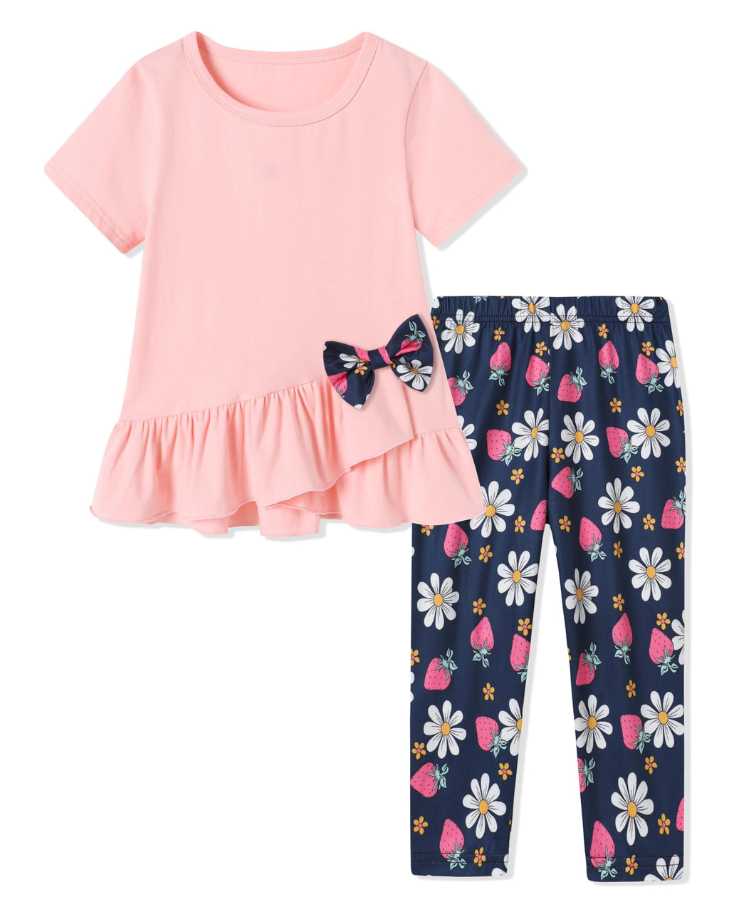 Toddler Girl Clothes 2-8Years Girls Outfit, Short Sleeve Ruffle Bowknot Top+Floral Capri Pants 2Pcs Spring Summer Set