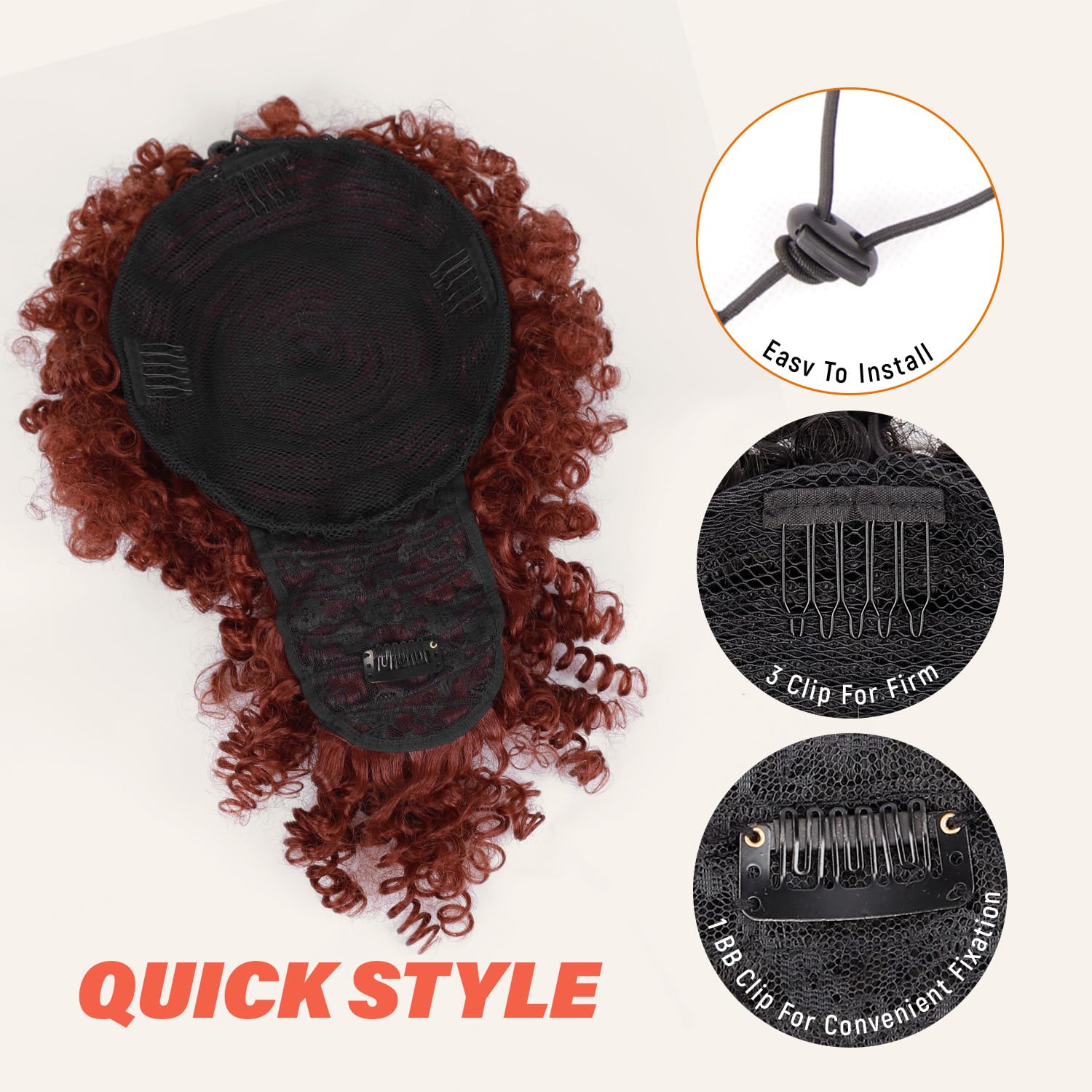 Drawstring Ponytail for Black Women, Afro Puff Kinky Curly Hair Ponytail Extension with Bangs Black Updo Natural Hair Ponytail (1B Natural Black)