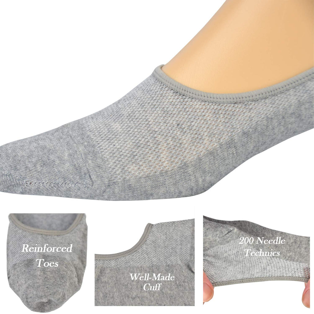 Genuine Mens No Show Socks, Loafer Sneakers Low Cut Cotton Socks With Non Slip Grips