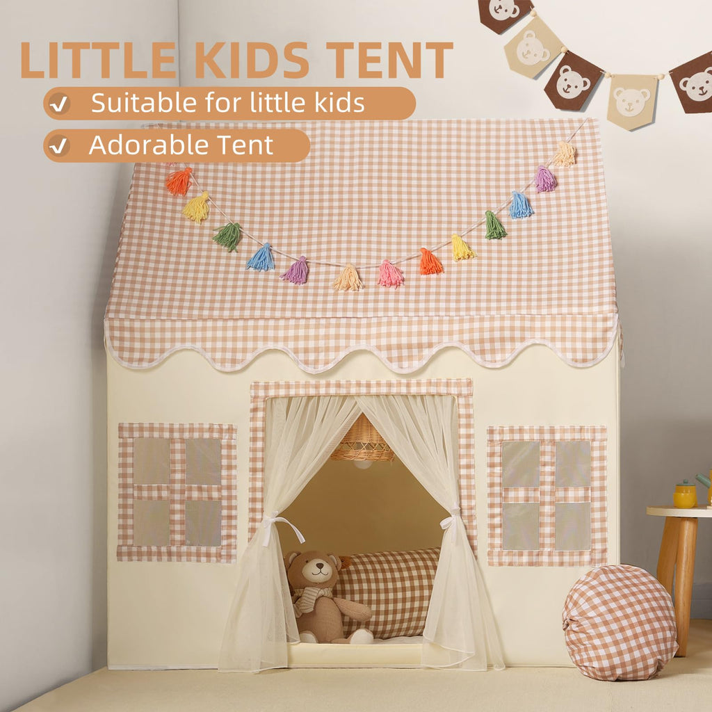 Kids Play Tent Indoor: with Mat, Tassel Garland, Star Lights - Girl Tent Indoor Playhouse for Kids Toys for Boy Girl Birthday Gift