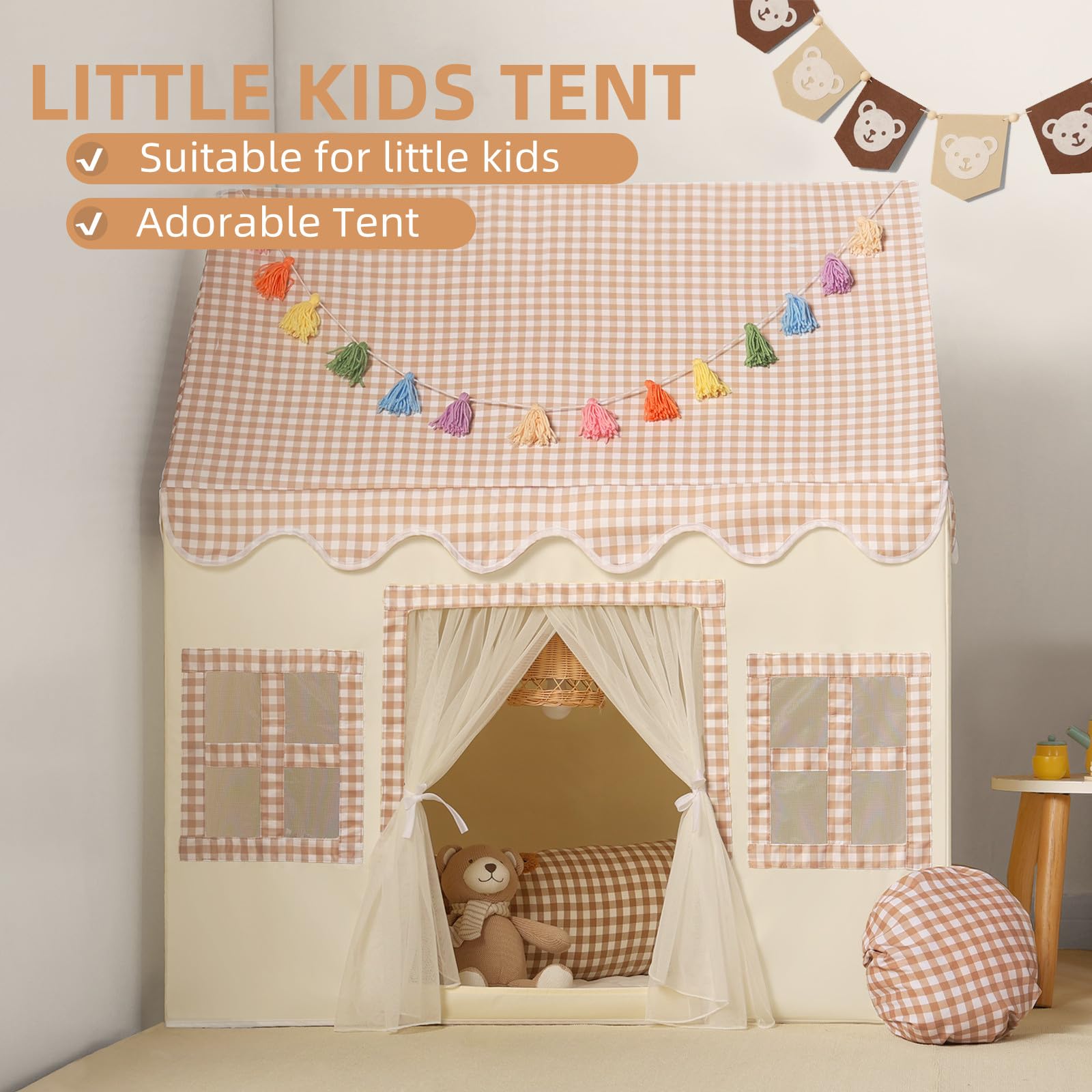 Kids Play Tent Indoor: with Mat, Tassel Garland, Star Lights - Girl Tent Indoor Playhouse for Kids Toys for Boy Girl Birthday Gift