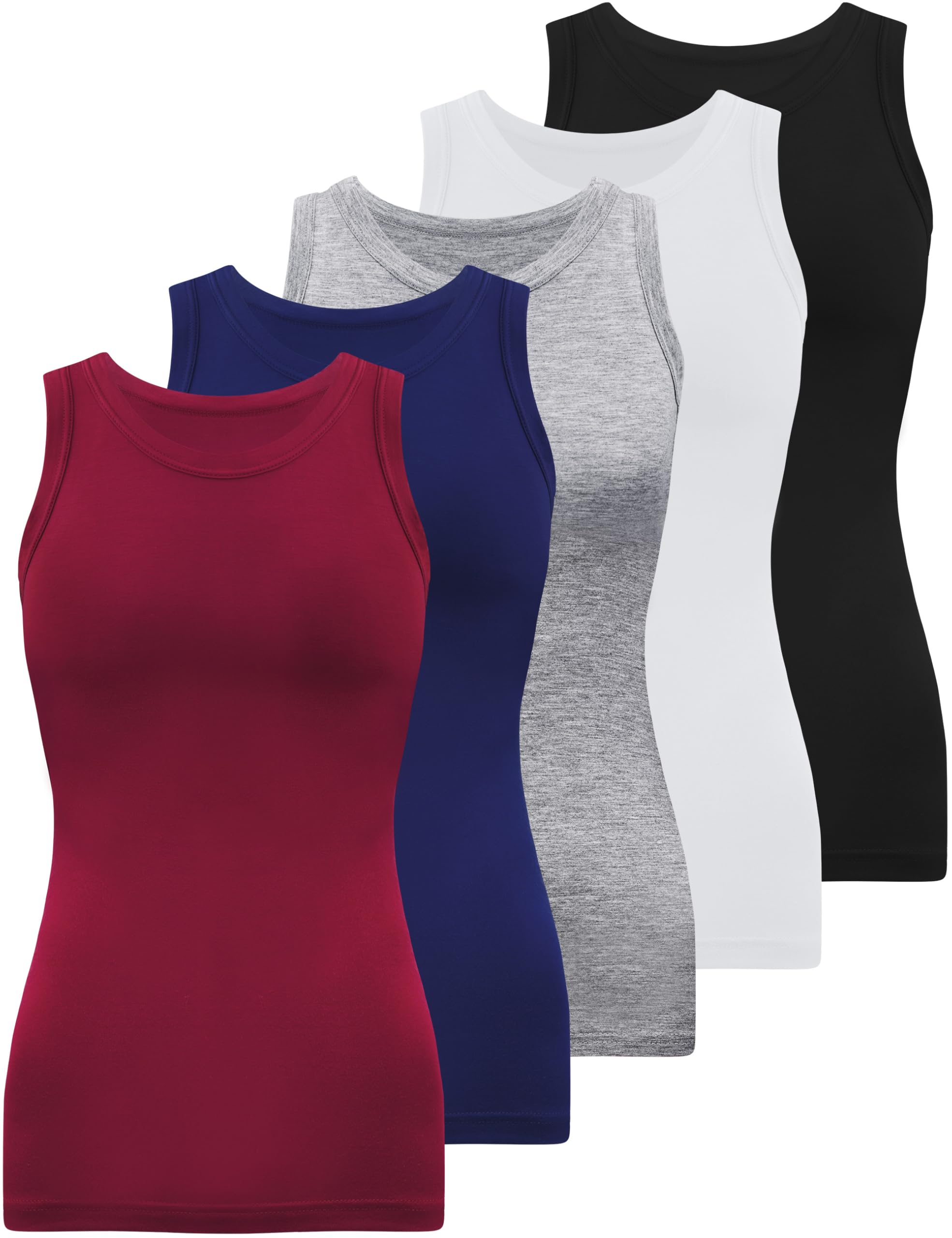 5 Pack Womens Crewneck Tank Tops High Neck Tank Tops Sleeveless Slim Fit Basic Tanks Top Ladies Undershirts