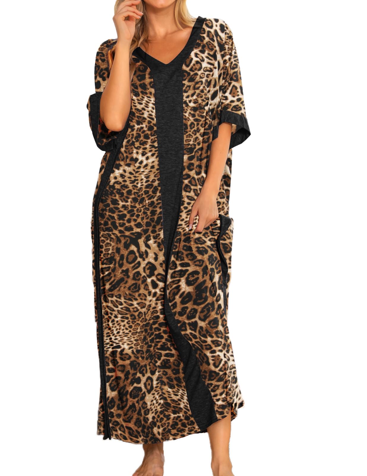 Women Nightgowns Cotton Caftan House Dress Short Sleeve Sleepwear Vacation Beach Moo Moos Dress with Pockets