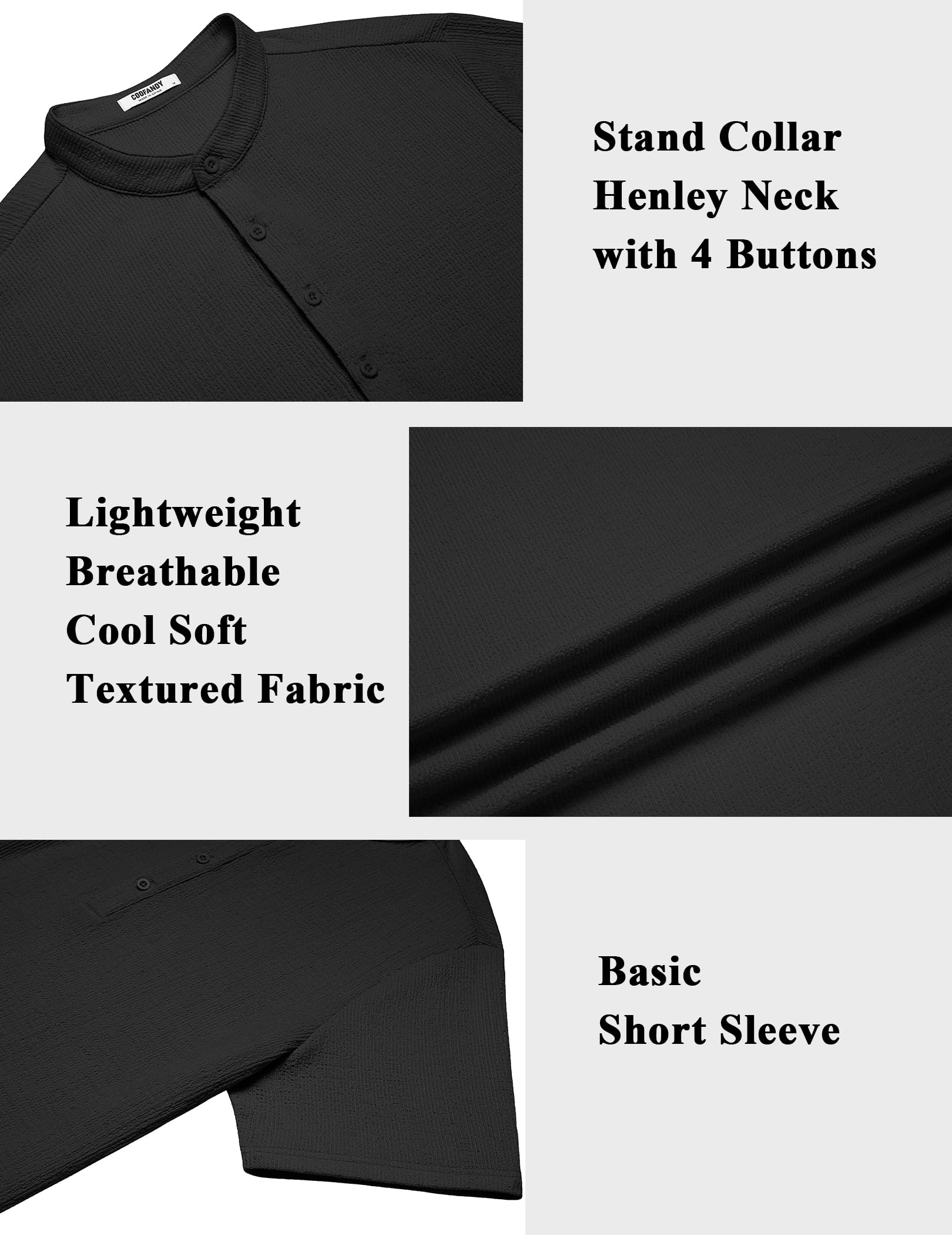 Men's Henley Shirt Short Sleeve Stand Collar Summer Casual Beach Hippie T-Shirts