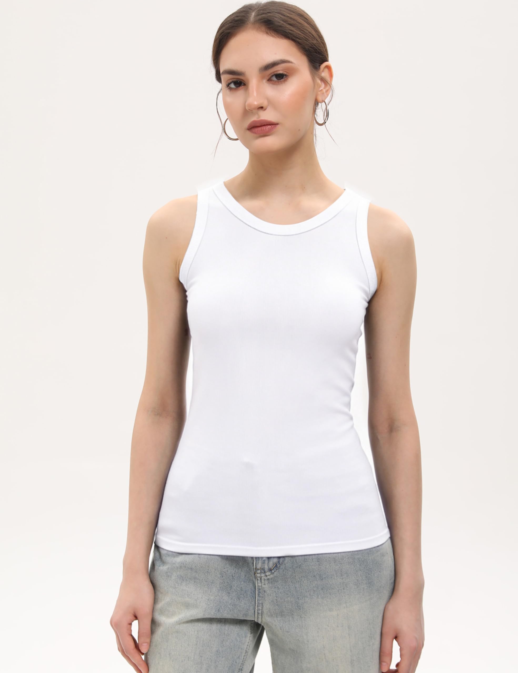5 Pack Womens Crewneck Tank Tops High Neck Tank Tops Sleeveless Slim Fit Basic Tanks Top Ladies Undershirts