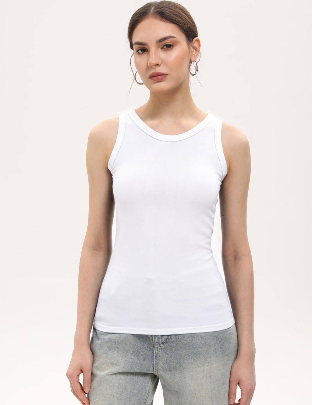 5 Pack Womens Crewneck Tank Tops High Neck Tank Tops Sleeveless Slim Fit Basic Tanks Top Ladies Undershirts
