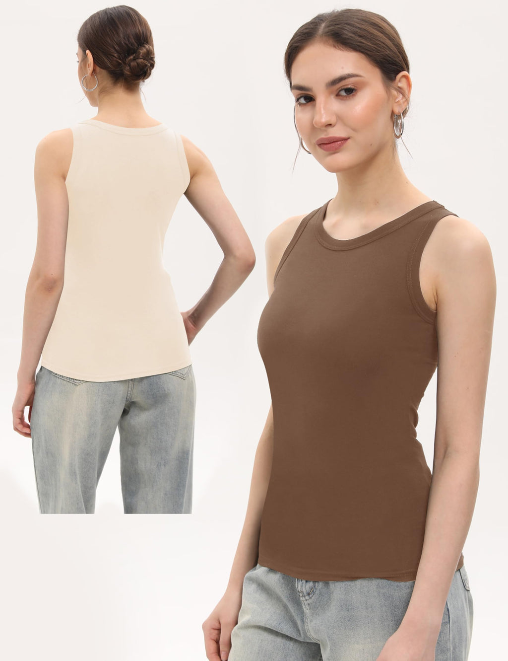 5 Pack Womens Crewneck Tank Tops High Neck Tank Tops Sleeveless Slim Fit Basic Tanks Top Ladies Undershirts