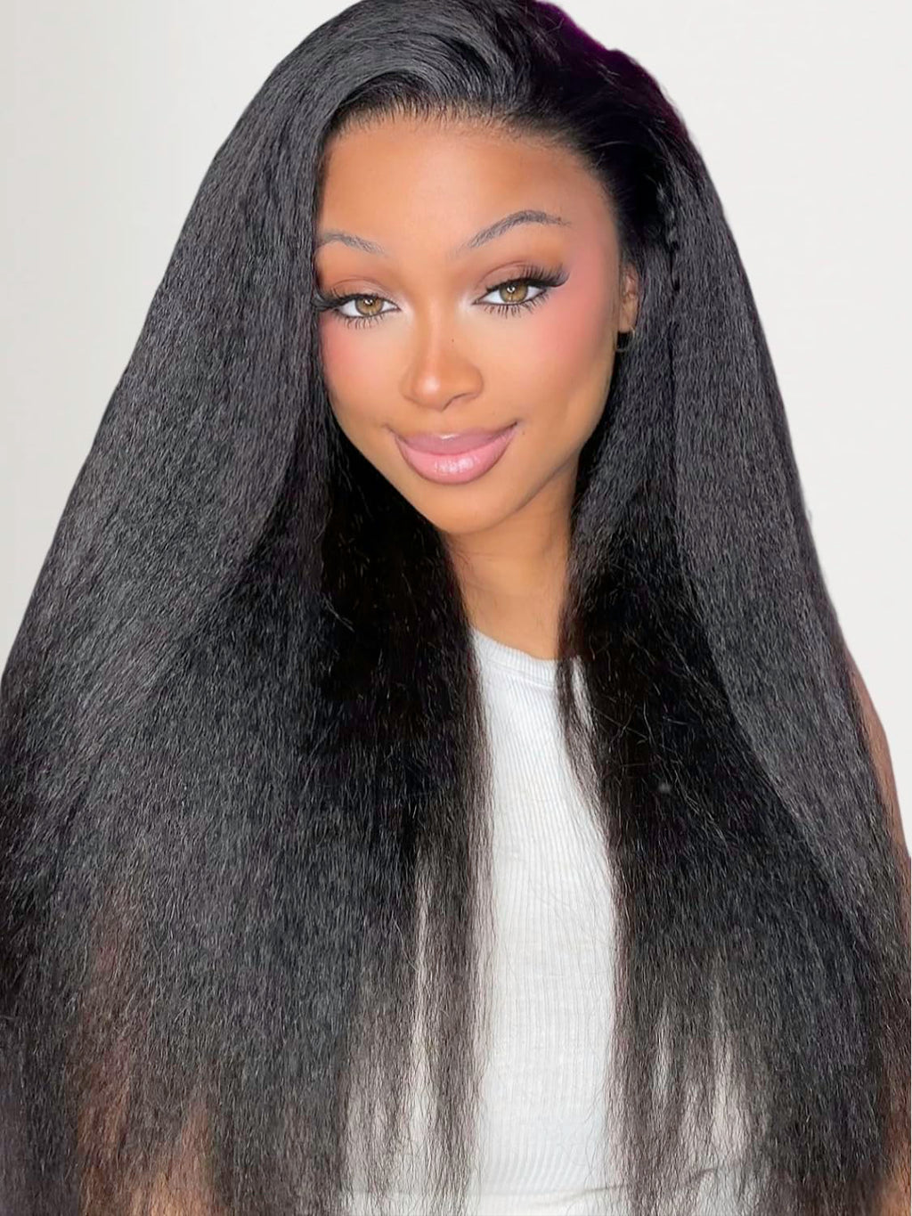Golden Brown Highlight Glueless Yaki Straight Precut 7x5 Lace Front Wigs Human Hair Drawstring Ombre Pre Plucked Bleached Knots 30S Ready to Wear and Go Wig with Dark Roots 16Inch