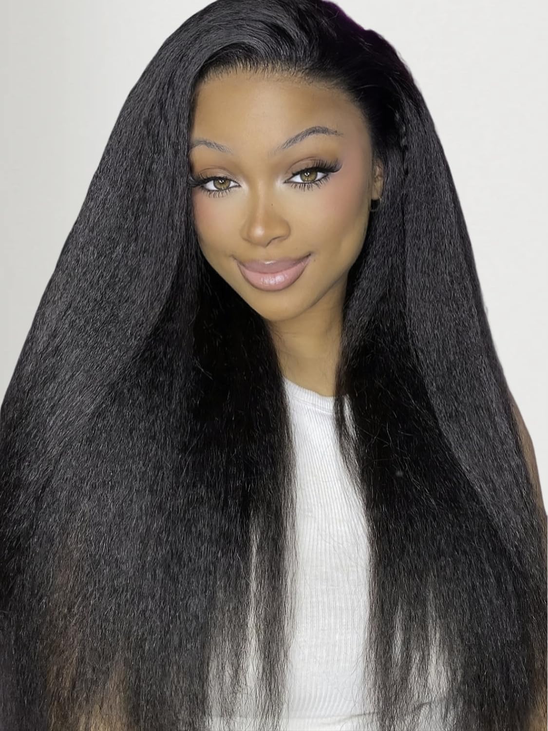 Golden Brown Highlight Glueless Yaki Straight Precut 7x5 Lace Front Wigs Human Hair Drawstring Ombre Pre Plucked Bleached Knots 30S Ready to Wear and Go Wig with Dark Roots 16Inch