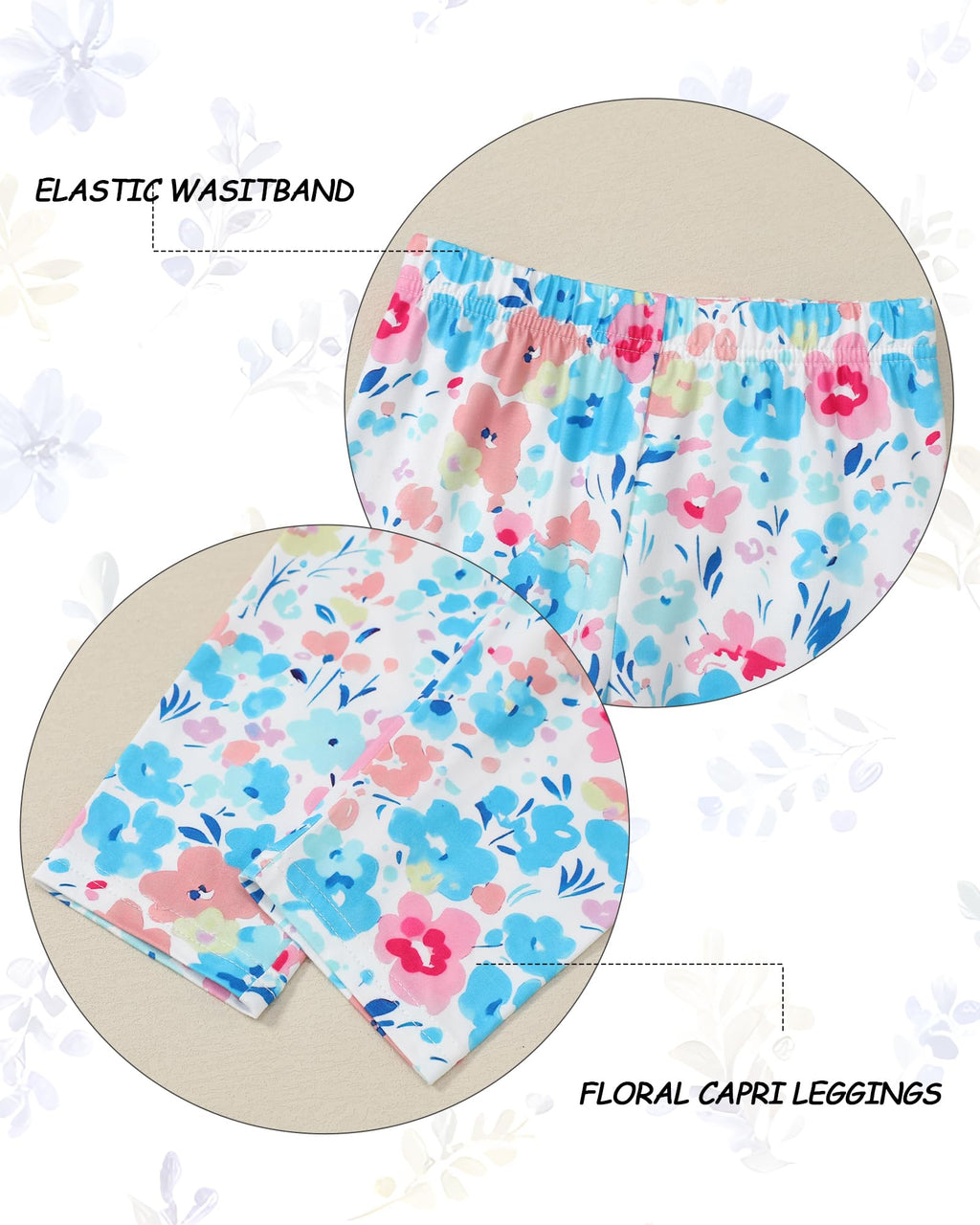 Toddler Girl Clothes 2-8Years Girls Outfit, Short Sleeve Ruffle Bowknot Top+Floral Capri Pants 2Pcs Spring Summer Set