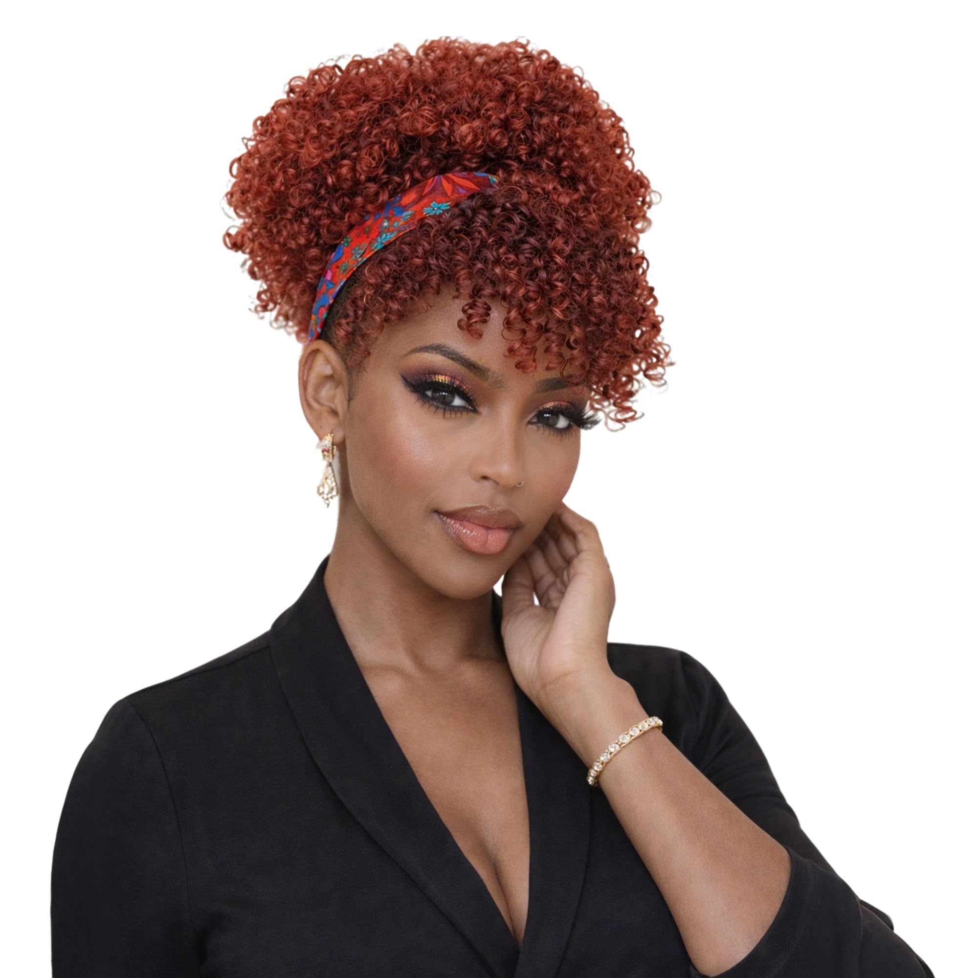 Drawstring Ponytail for Black Women, Afro Puff Kinky Curly Hair Ponytail Extension with Bangs Black Updo Natural Hair Ponytail (1B Natural Black)