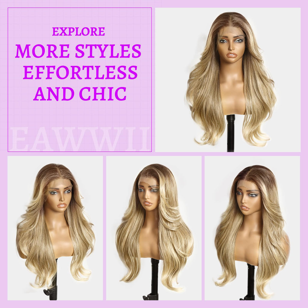 13x4 HD Lace Front Glueless Wigs for Women Black Long Layered Wave Wig Natural Hairline Heat Resistant Synthetic for Daily Use Beginner Friendly 26 Inch
