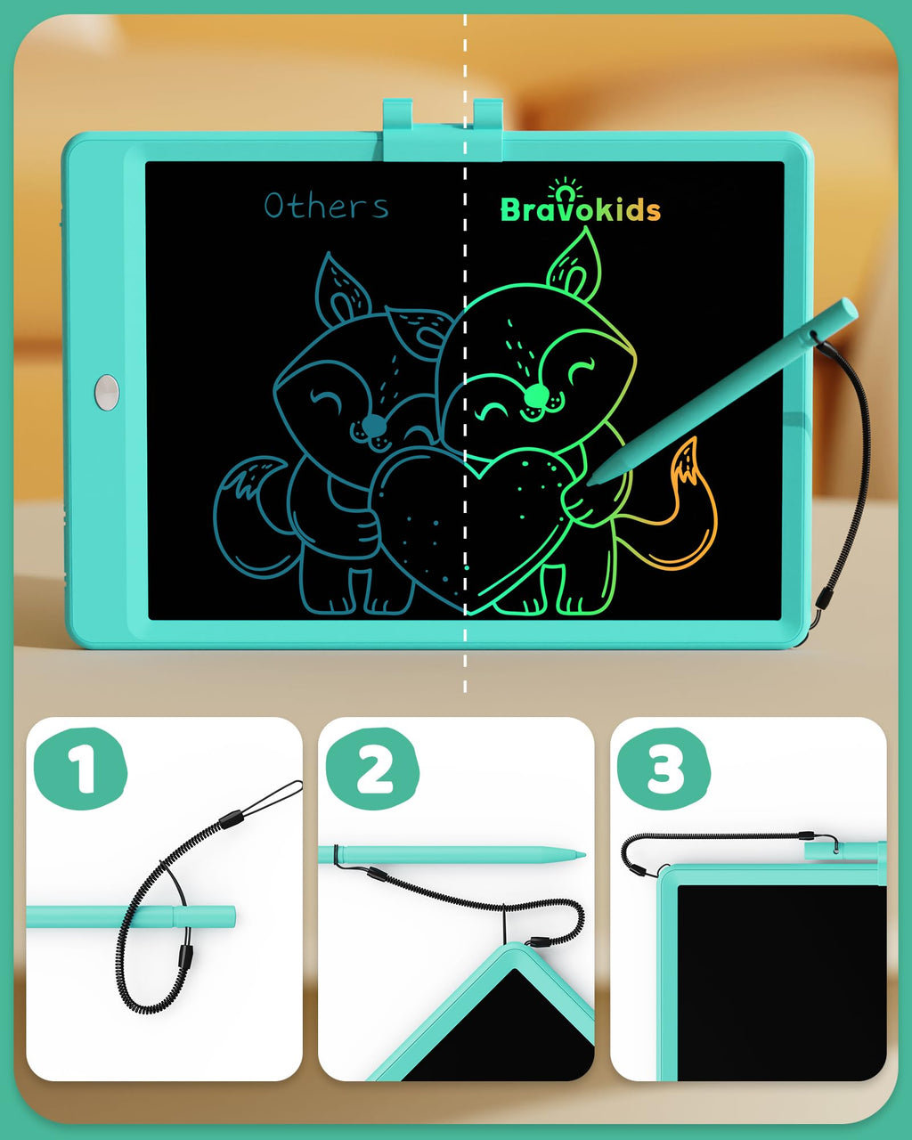 Bravokids 10 Inch LCD Writing Tablet for 3-8 Year Olds - Electronic Drawing Pad and Doodle Board as Educational Birthday Gifts for Girls and Boys (Pink)