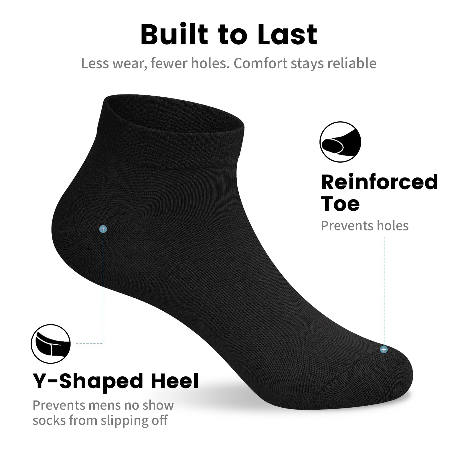 No Show Socks Men, Low Cut Ankle Short Casual Cotton Socks with Non Slip Grips 6-10/11-13