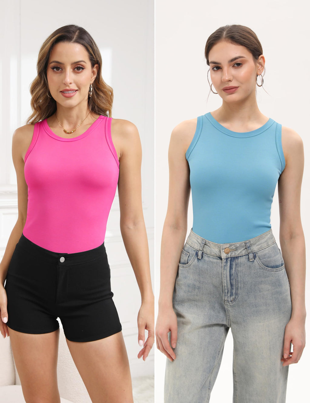 5 Pack Womens Crewneck Tank Tops High Neck Tank Tops Sleeveless Slim Fit Basic Tanks Top Ladies Undershirts