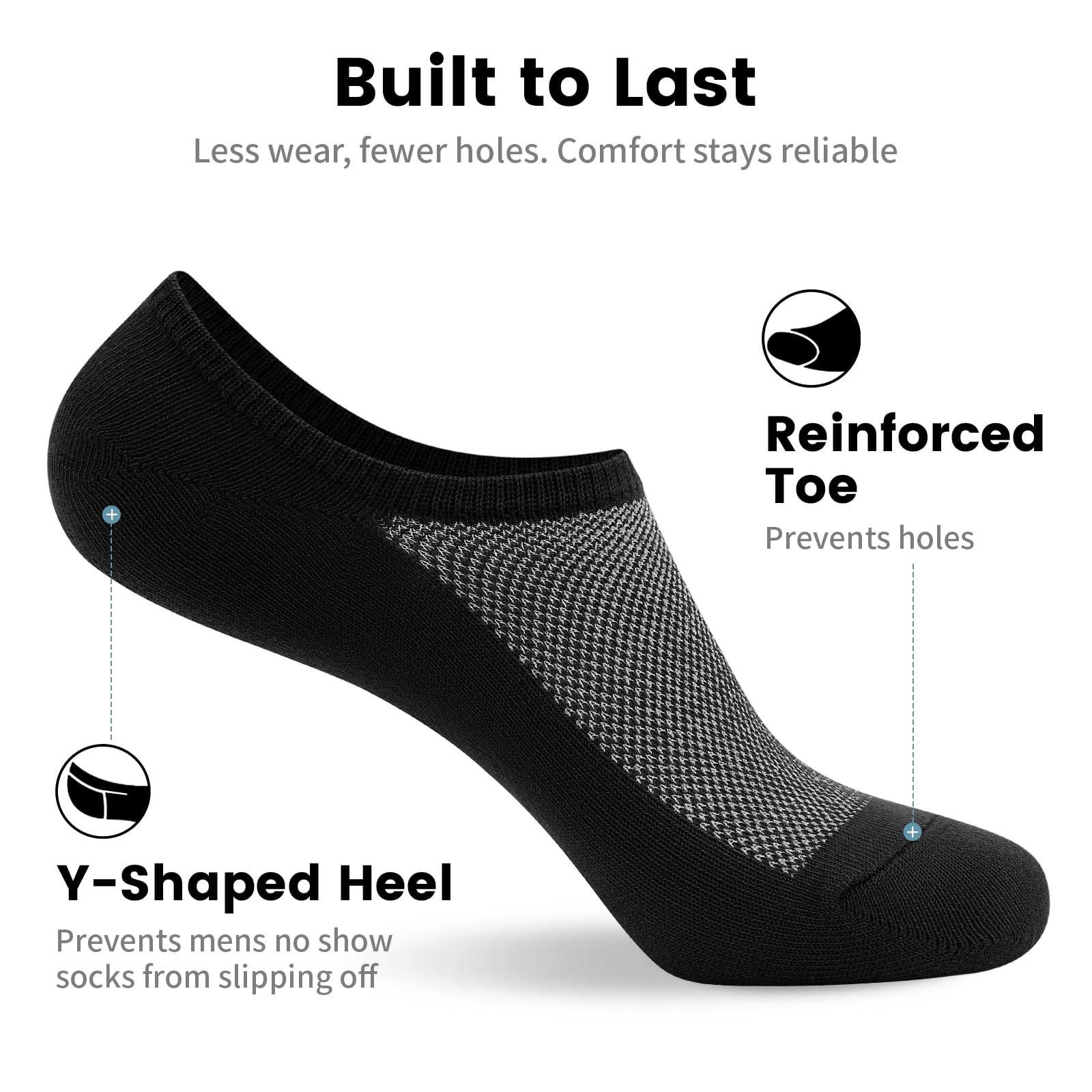 No Show Socks Men, Low Cut Ankle Short Casual Cotton Socks with Non Slip Grips 6-10/11-13