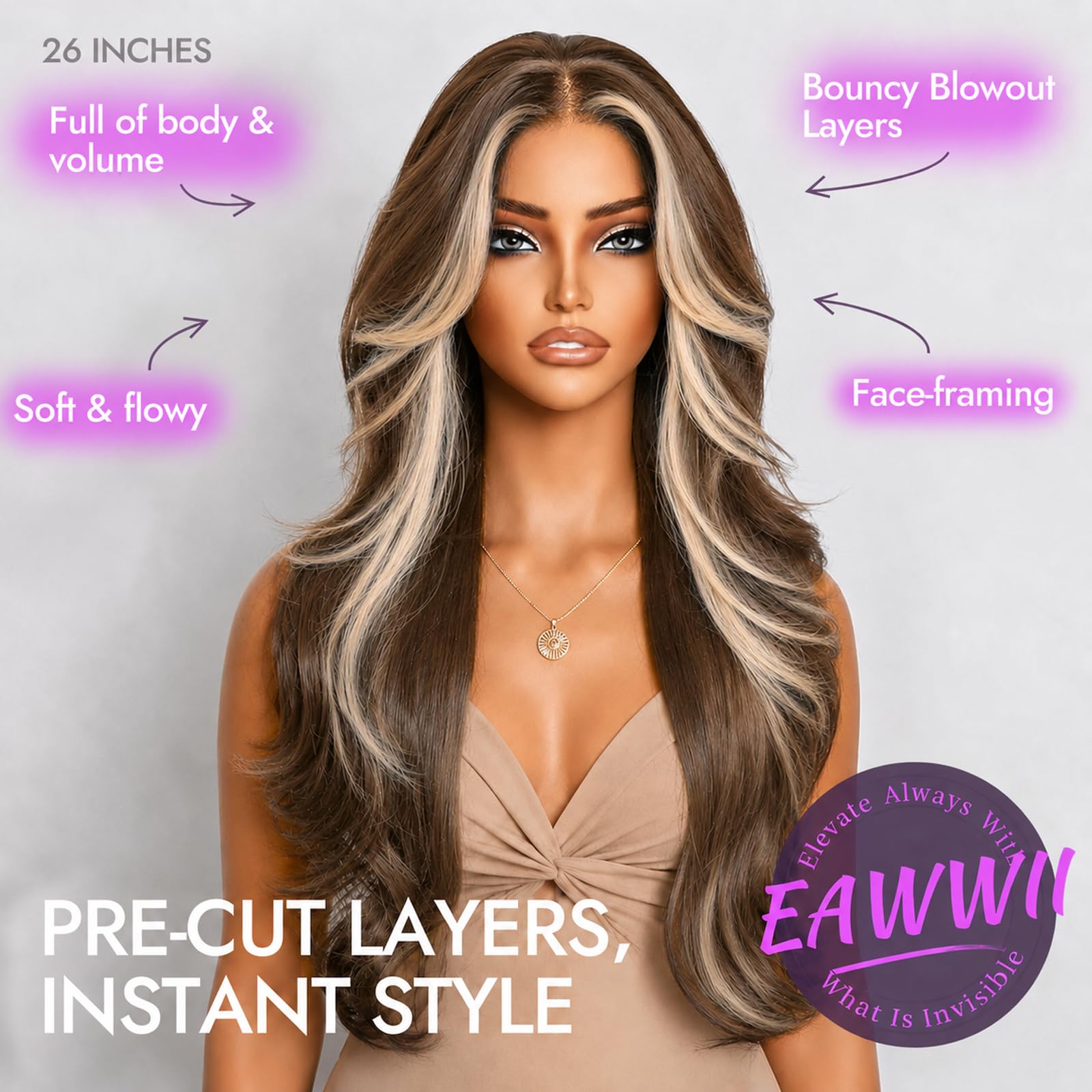 13x4 HD Lace Front Glueless Wigs for Women Black Long Layered Wave Wig Natural Hairline Heat Resistant Synthetic for Daily Use Beginner Friendly 26 Inch