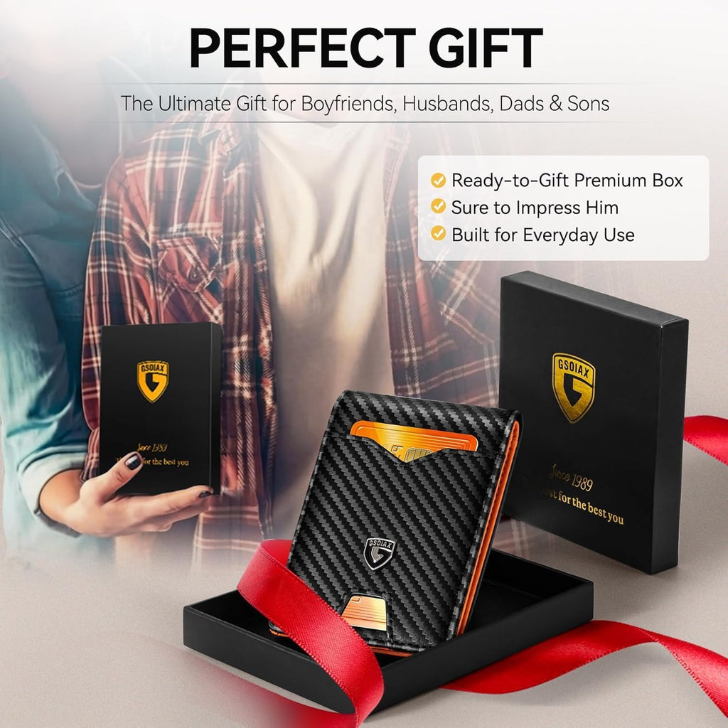 Slim Wallet for Men Rfid Blocking Leather Bifold Front Pocket Carbon Fiber Men's Money Clips Credit Card Holder With Gift Box