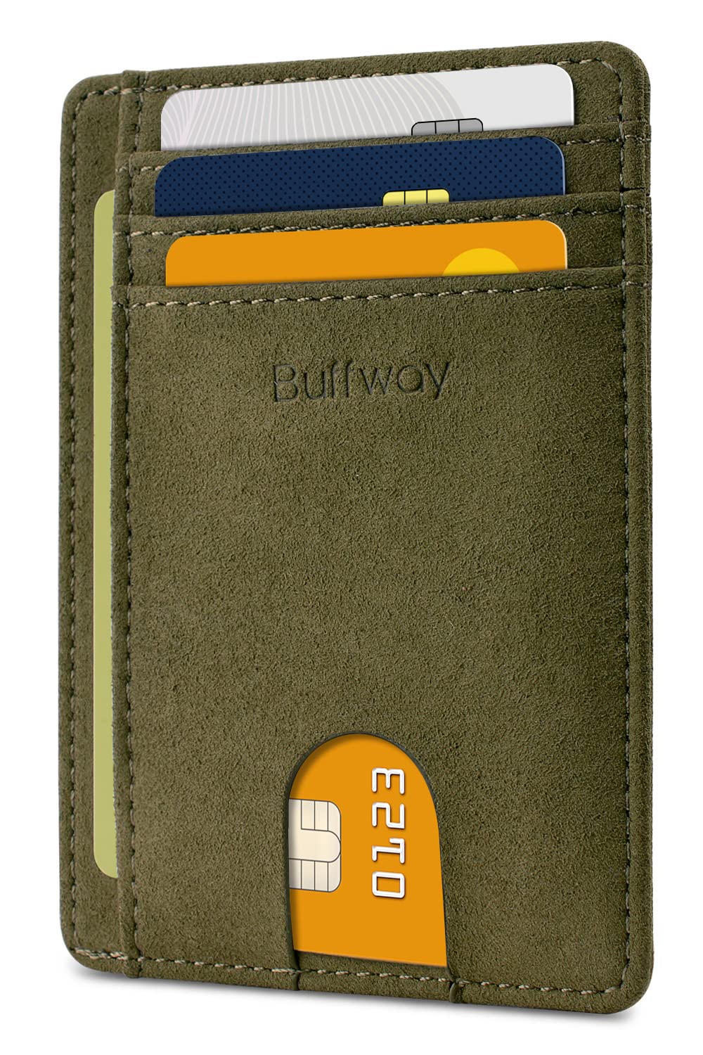 Slim Minimalist Front Pocket RFID Blocking Leather Wallets for Men and Women - Carbon Fiber Black