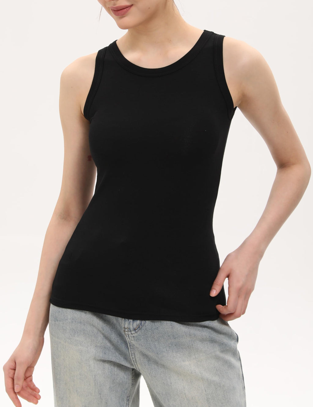 5 Pack Womens Crewneck Tank Tops High Neck Tank Tops Sleeveless Slim Fit Basic Tanks Top Ladies Undershirts