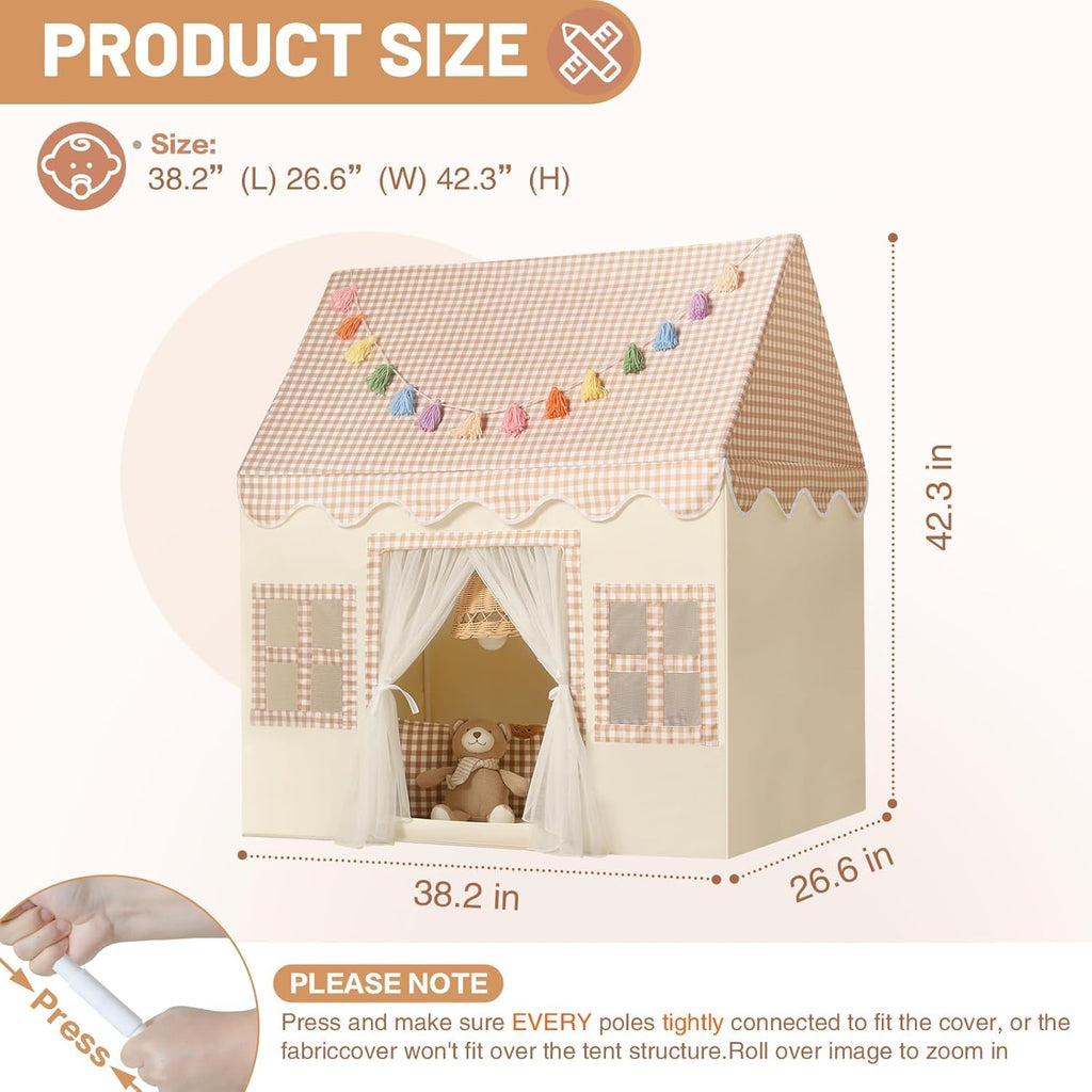 Kids Play Tent Indoor: with Mat, Tassel Garland, Star Lights - Girl Tent Indoor Playhouse for Kids Toys for Boy Girl Birthday Gift