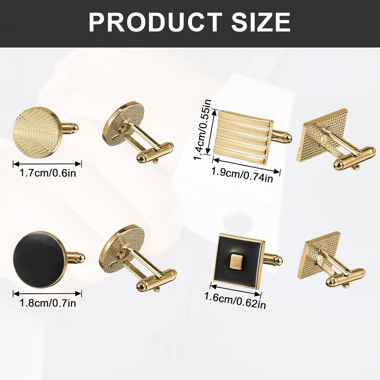 4 Pairs Cufflinks for Men Classic Tone Cuff Links Fashion Men Cufflinks Gold/Sliver Striped Disc Square Rectangle Cuff Links for Business Wedding Party Gift Box