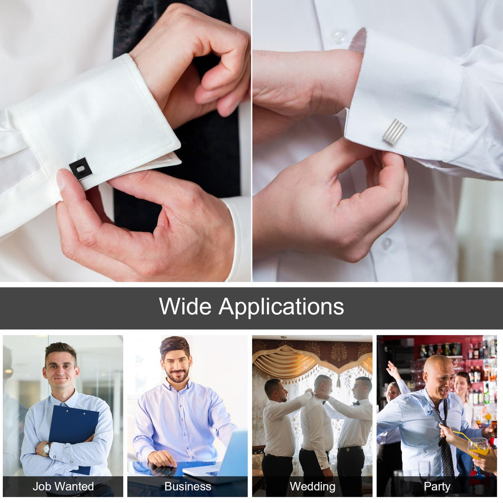 4 Pairs Cufflinks for Men Classic Tone Cuff Links Fashion Men Cufflinks Gold/Sliver Striped Disc Square Rectangle Cuff Links for Business Wedding Party Gift Box