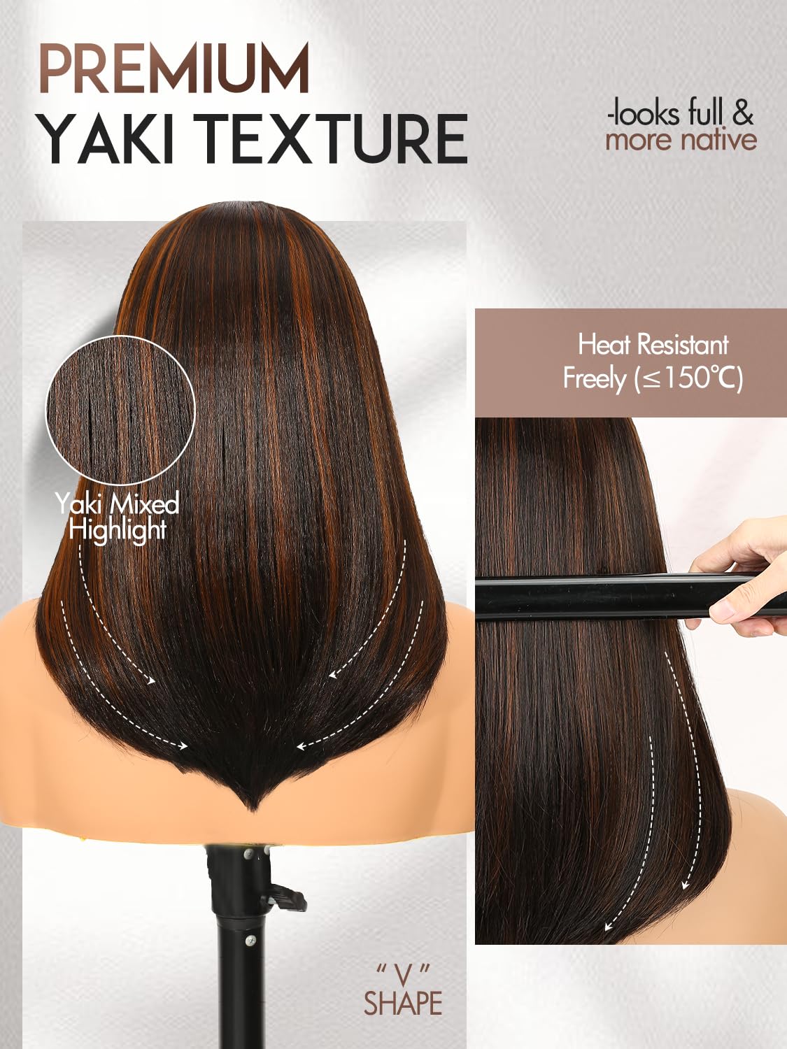 Yaki Straight Layered U Part Wigs V Part Glueless Clip in Half Wigs for Women Realistic Natural Looking Heat Resistant Synthetic Hair(24inch,Natural Black)