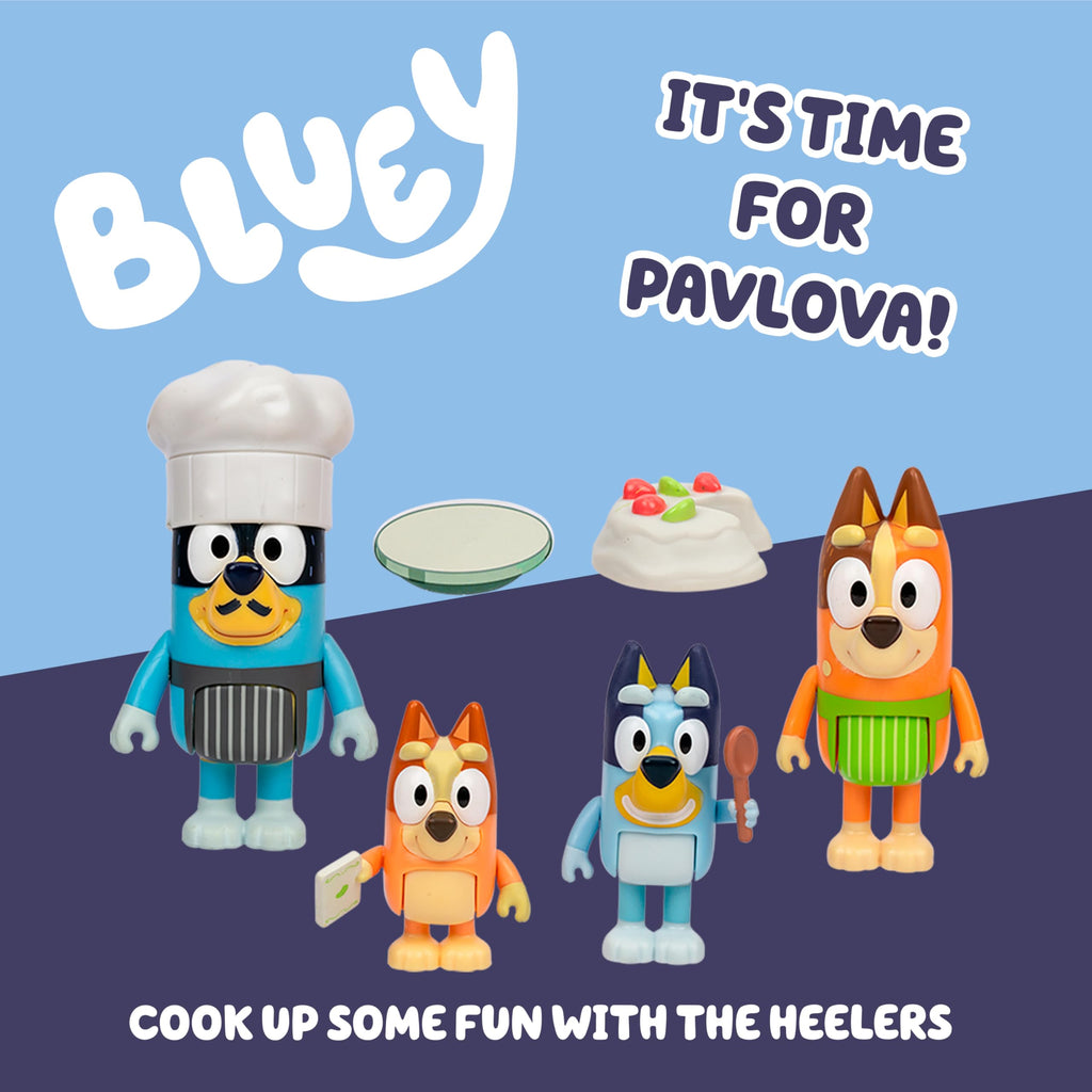 Bluey Family Figure Pack of 4, Robust Poseable Character Toys with Bingo, Chilli, and Bandit Figures, Toddler-Sized Animal Figurines for Kids Ages 3+