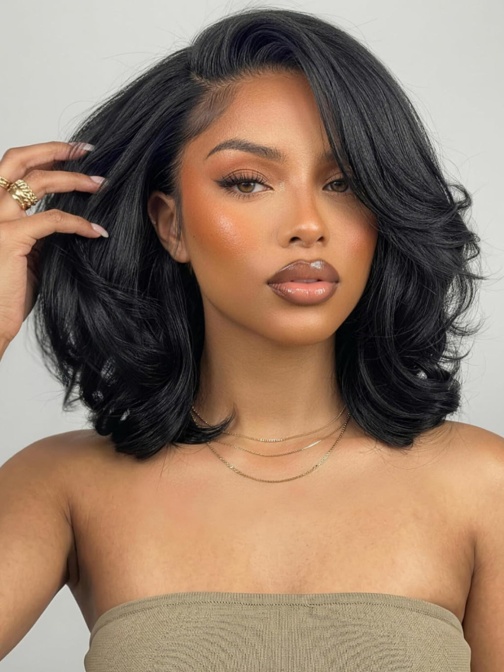 Golden Brown Highlight Glueless Yaki Straight Precut 7x5 Lace Front Wigs Human Hair Drawstring Ombre Pre Plucked Bleached Knots 30S Ready to Wear and Go Wig with Dark Roots 16Inch