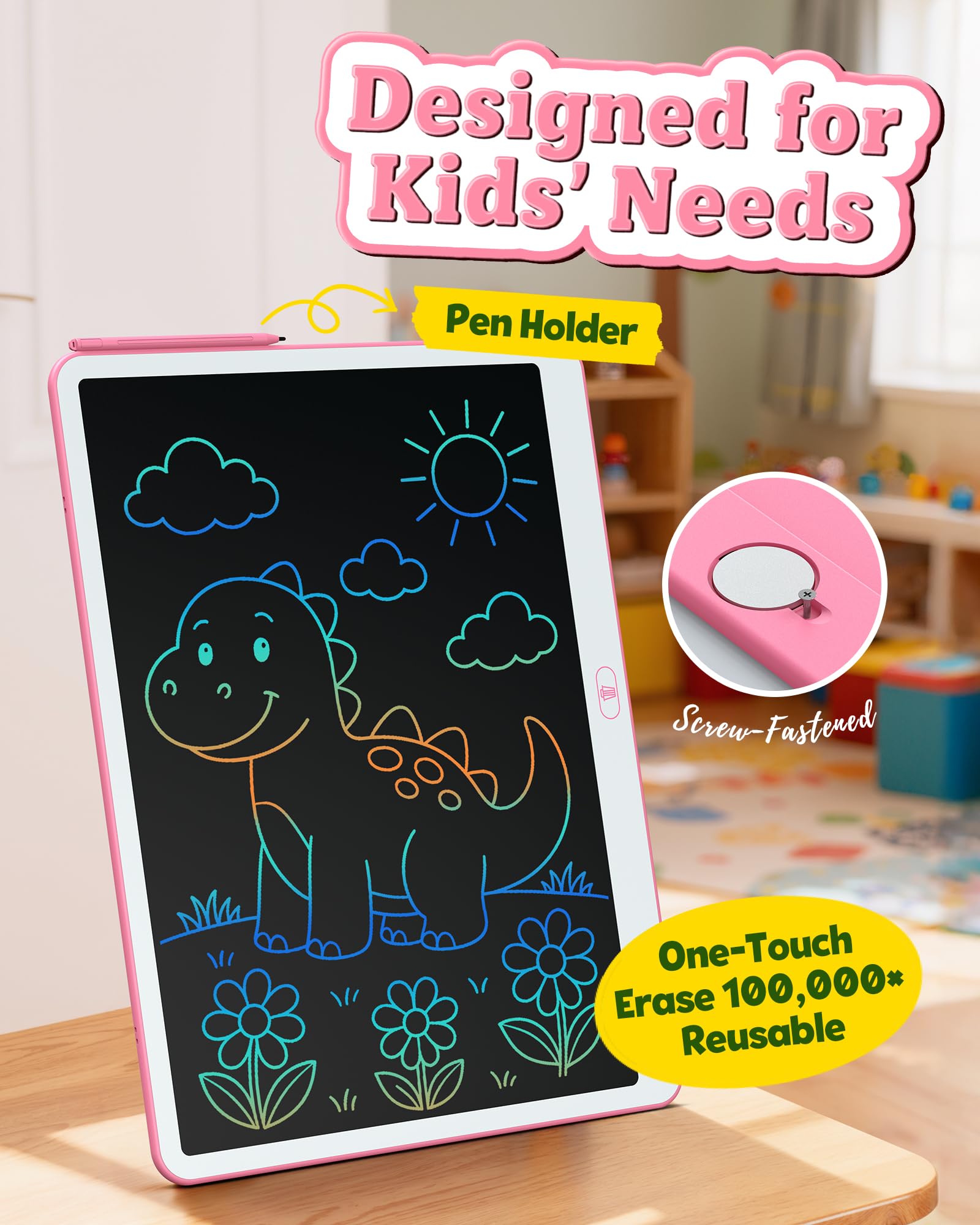 Bravokids 10 Inch LCD Writing Tablet for 3-8 Year Olds - Electronic Drawing Pad and Doodle Board as Educational Birthday Gifts for Girls and Boys (Pink)