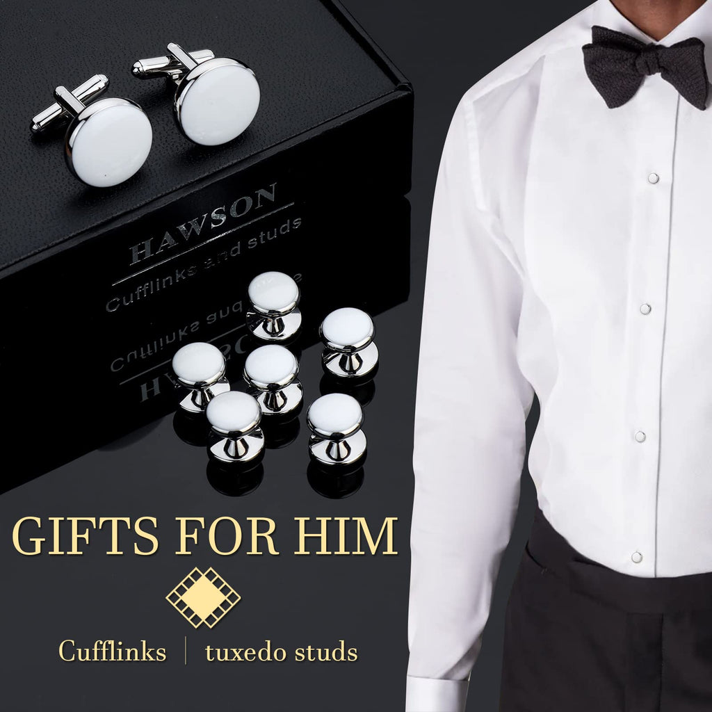 Men’s Cufflinks and Tuxedo Studs Set with Gift Box; Men’s Jewelry or Accessories Suitable for Black Suit White Shirts Vest and Red Bow tie on Wedding or Anniversary and Birthday