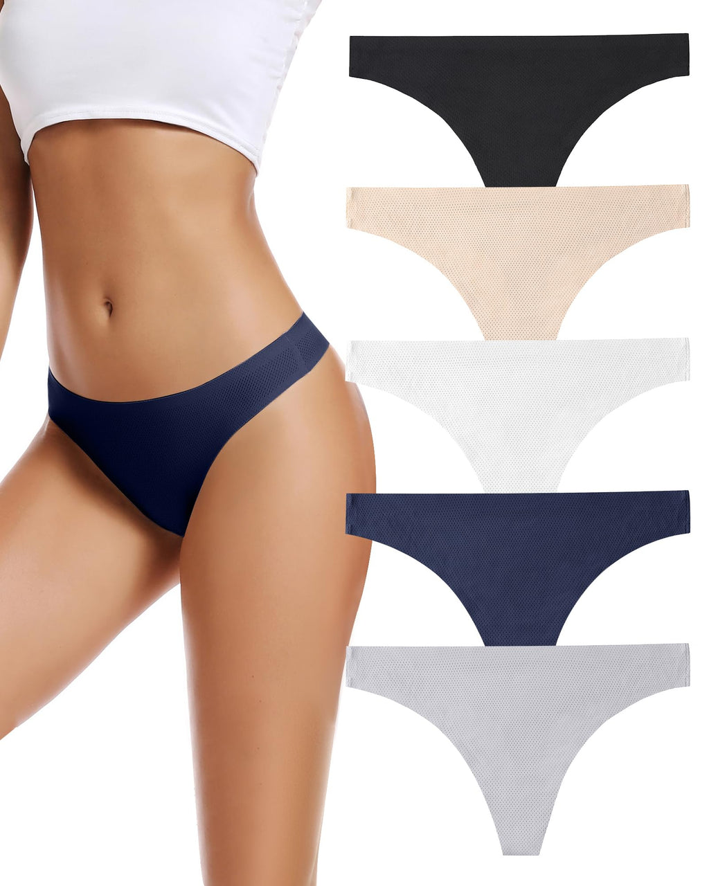 Seamless Women Underwear Thongs,No Show Ladies Workout Thong,5 Pack | Invisible Breathable Comfortable Mesh Panties,No Seam Soft Low Rise Cut Athletic Undies for Sports Gym Running Exercise Work