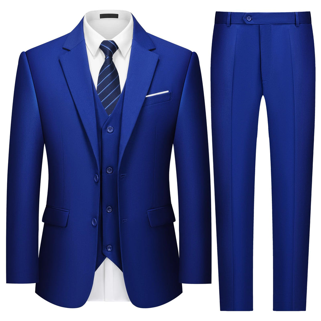 Mens Two Button 3-Piece Suits Slim Fit Tuxedo Set with Blazer Jacket Vest & Pants for Wedding Prom Business