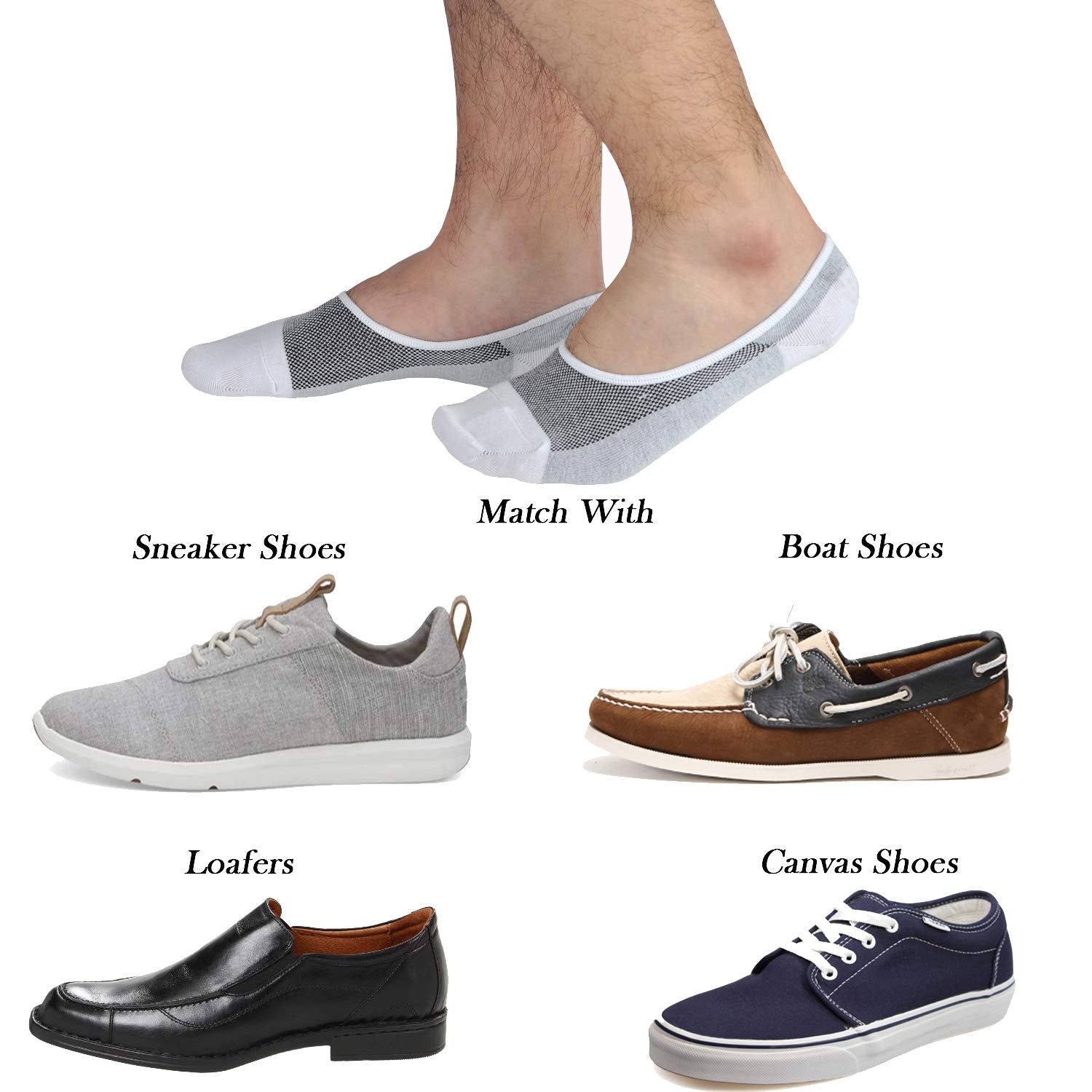 Genuine Mens No Show Socks, Loafer Sneakers Low Cut Cotton Socks With Non Slip Grips