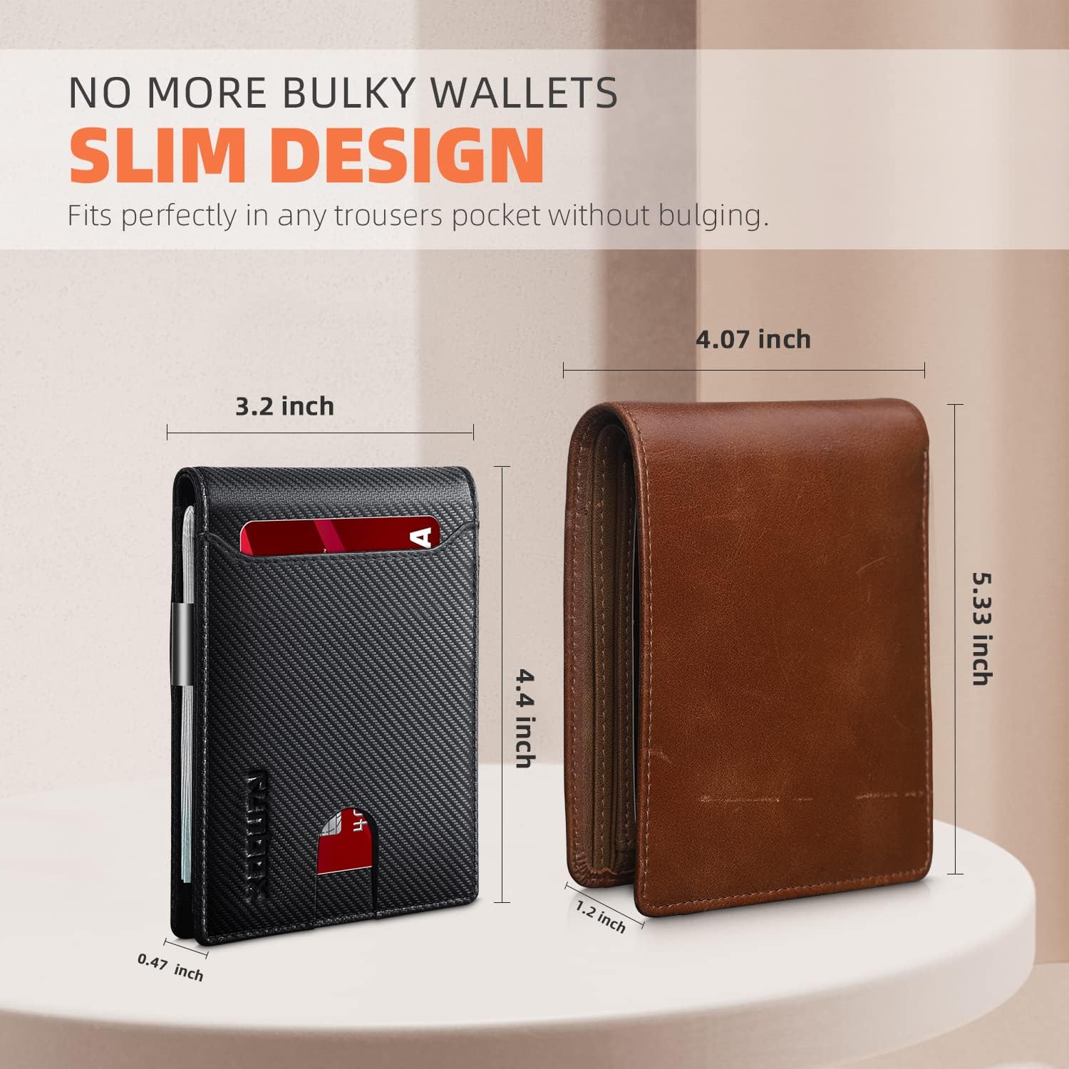 Slim Wallets for Men - Leather Money Clip Mens Wallet - RFID Blocking Front Pocket Bifold Wallet - Thin Credit Card Holder with Gift Box