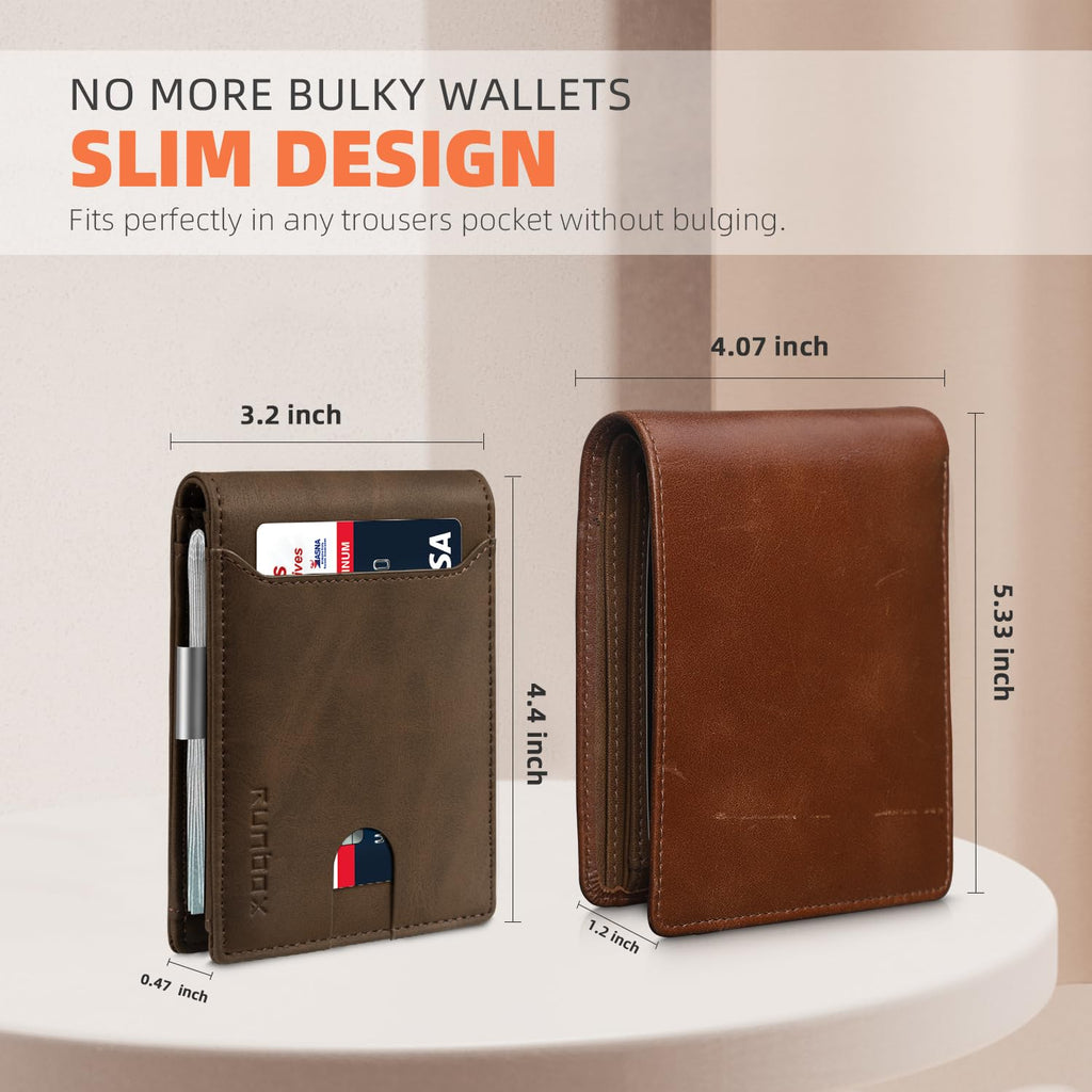 Slim Wallets for Men - Leather Money Clip Mens Wallet - RFID Blocking Front Pocket Bifold Wallet - Thin Credit Card Holder with Gift Box