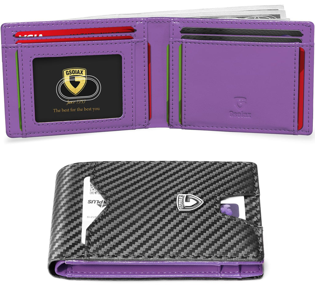 Slim Wallet for Men Rfid Blocking Leather Bifold Front Pocket Carbon Fiber Men's Money Clips Credit Card Holder With Gift Box