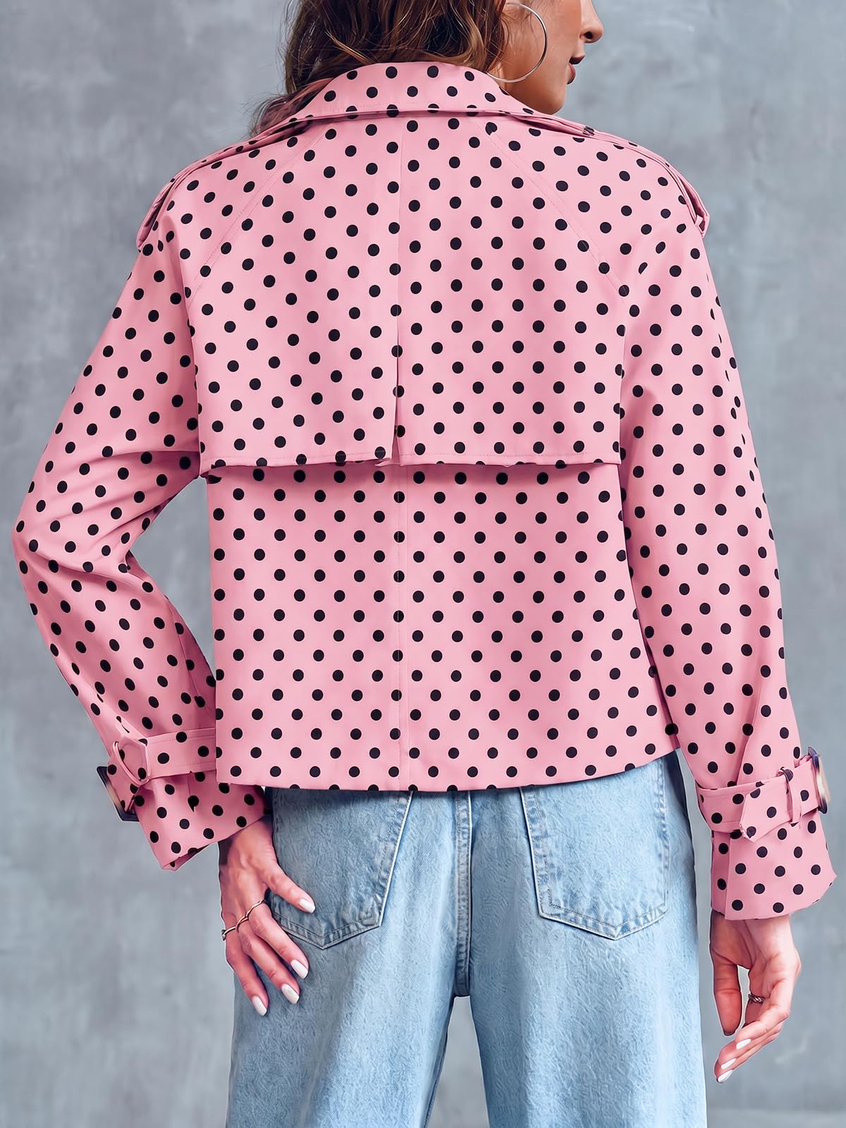 Women Crop Double Breasted Trench Coat Raglan Sleeve Work Office Cropped Jacket With Pockets