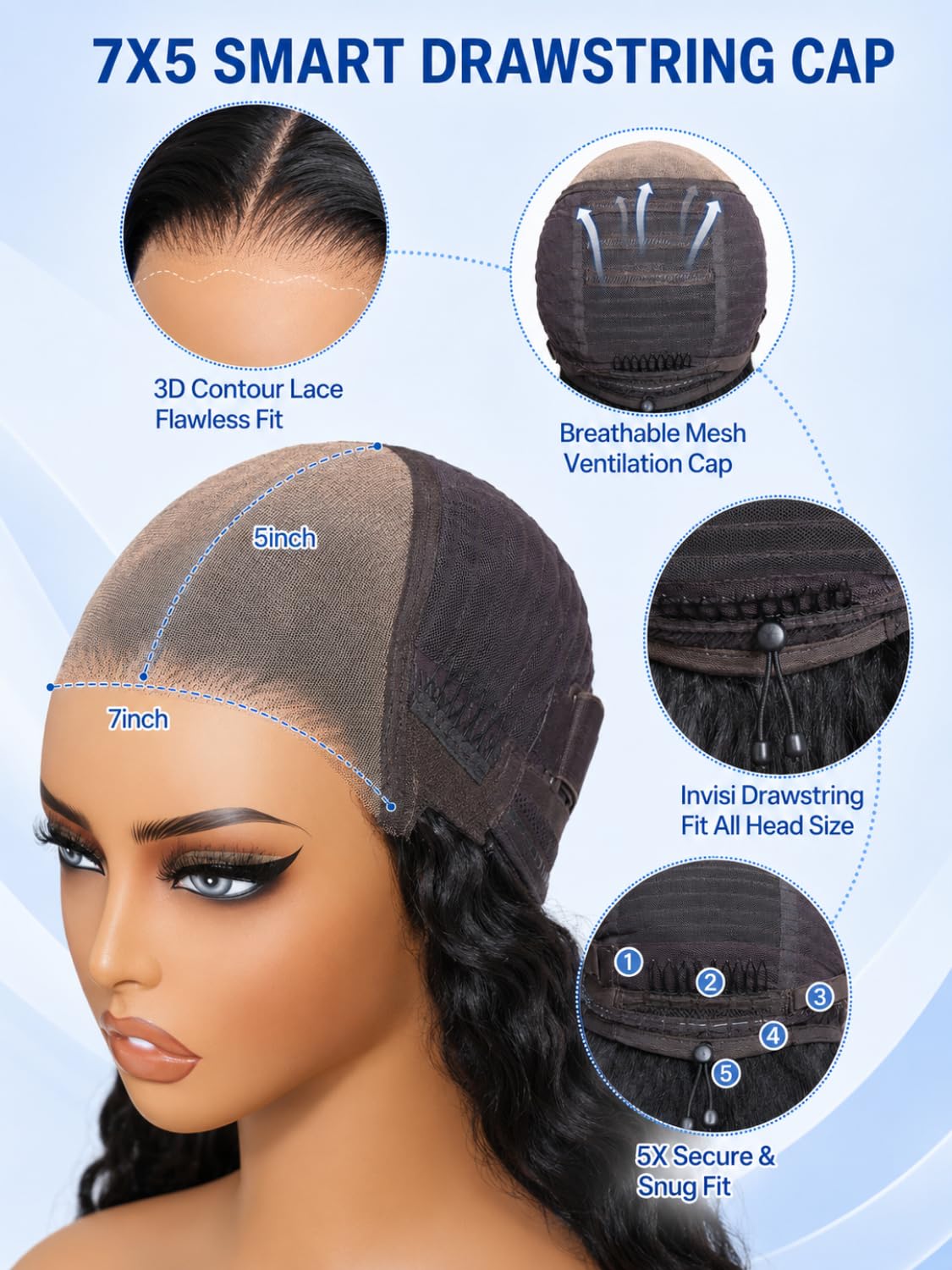 No Slip Yaki Straight Bob Drawstring Wig Human Hair with Flexible Mesh Cap,Glueless Upgrade 7x5 Bye Bye Knots Wig Pre Cut/Plucked/Bleached Ready to Go Short Yaki Bob Wig 180% Density 10inch