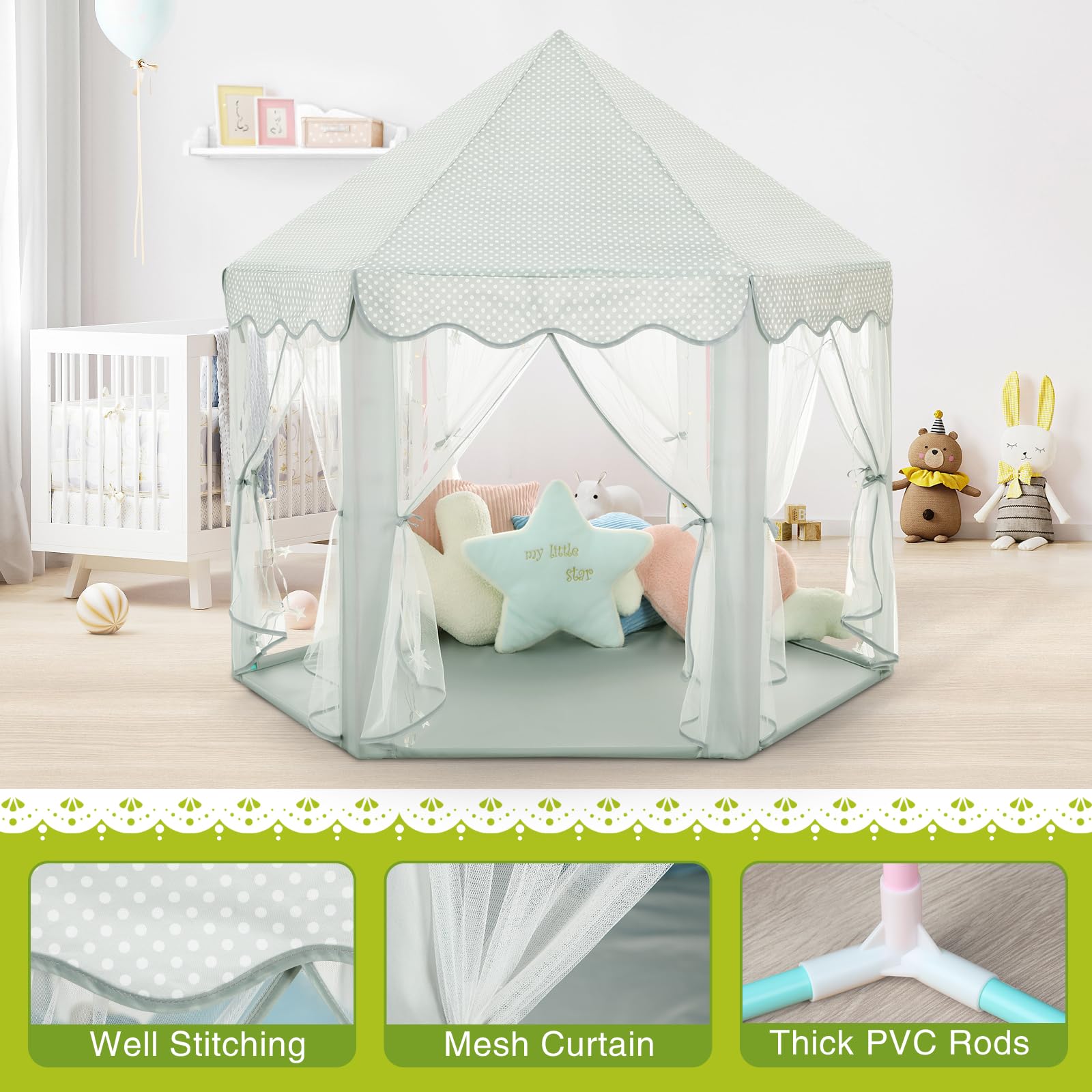 Monobeach Princess Tent Girls Large Playhouse Kids Castle Play Tent with Star Lights Toy for Children Indoor and Outdoor Games, 55'' x 53'' (DxH)
