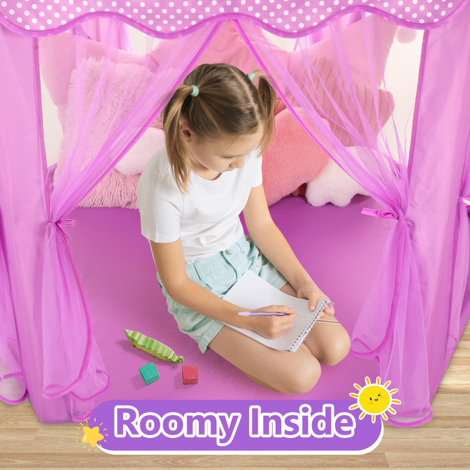 Monobeach Princess Tent Girls Large Playhouse Kids Castle Play Tent with Star Lights Toy for Children Indoor and Outdoor Games, 55'' x 53'' (DxH)