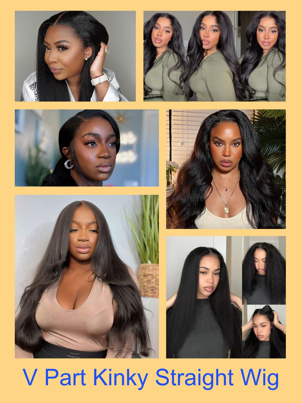 V Part Wigs Kinky Straight Human Hair with Drawstring,Glueless Easicontour V-Part Clip in Upgraded U Part Kinky Wig for Women No Leave Out Ready to Wear Beginner Friendly 150% Density 20inch