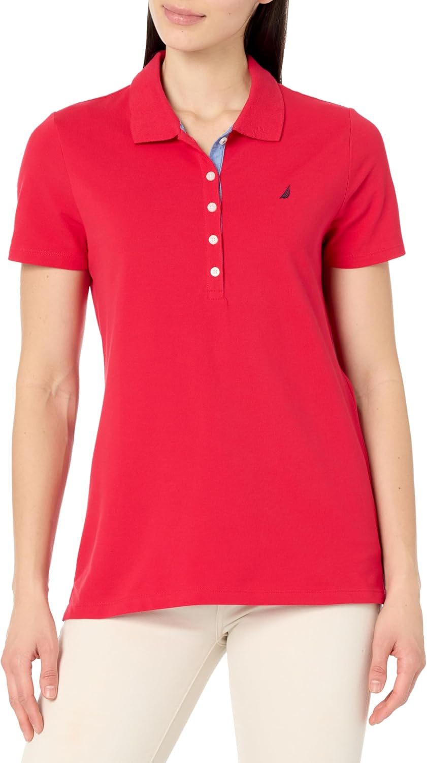 Nautica Women's 5-Button Short Sleeve Breathable 100% Cotton Polo Shirt