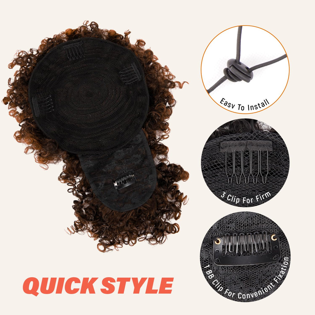 Drawstring Ponytail for Black Women, Afro Puff Kinky Curly Hair Ponytail Extension with Bangs Black Updo Natural Hair Ponytail (1B Natural Black)