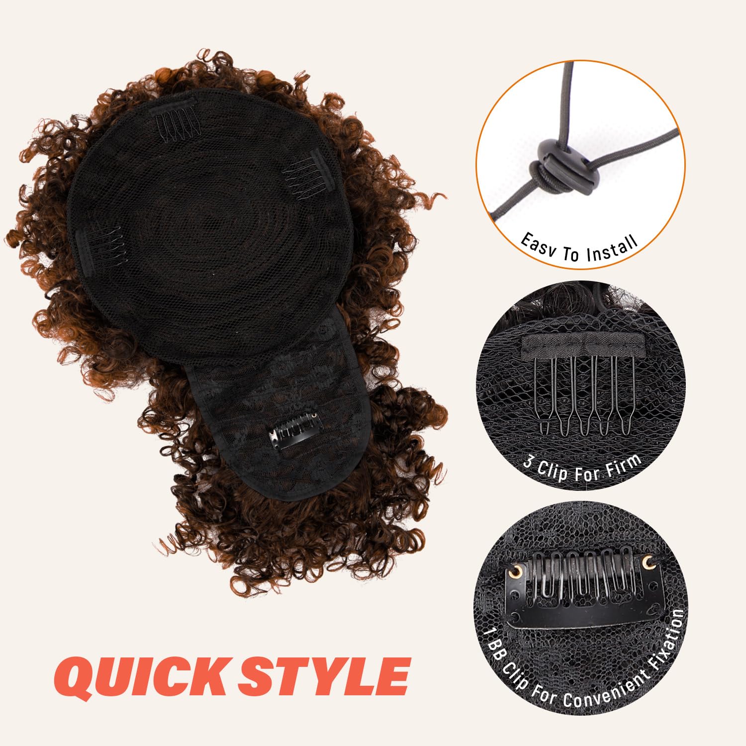 Drawstring Ponytail for Black Women, Afro Puff Kinky Curly Hair Ponytail Extension with Bangs Black Updo Natural Hair Ponytail (1B Natural Black)