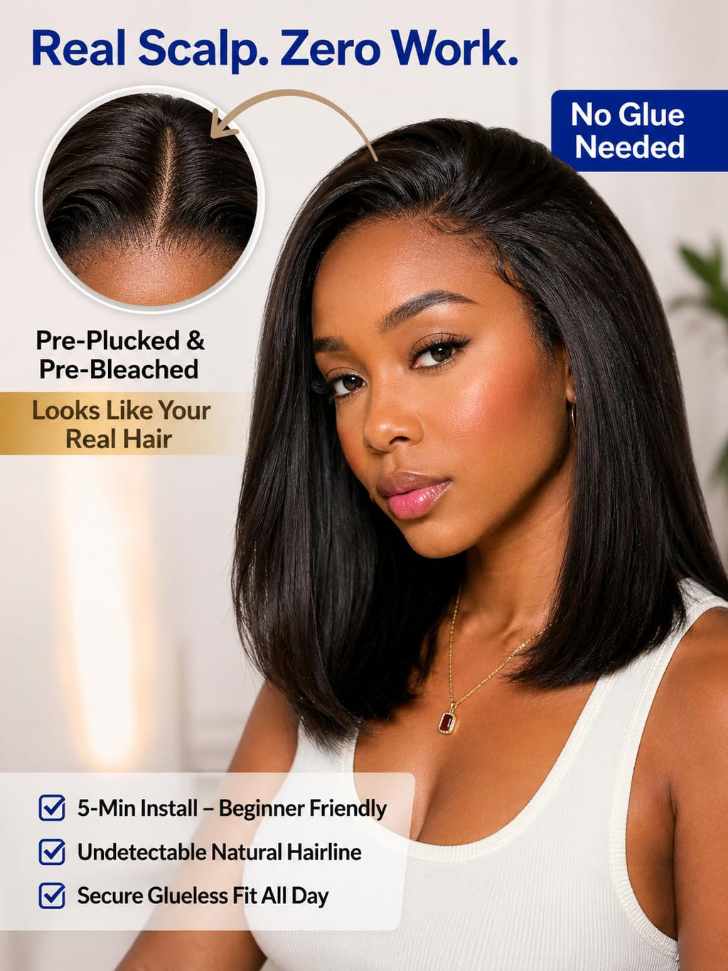 No Slip Yaki Straight Bob Drawstring Wig Human Hair with Flexible Mesh Cap,Glueless Upgrade 7x5 Bye Bye Knots Wig Pre Cut/Plucked/Bleached Ready to Go Short Yaki Bob Wig 180% Density 10inch